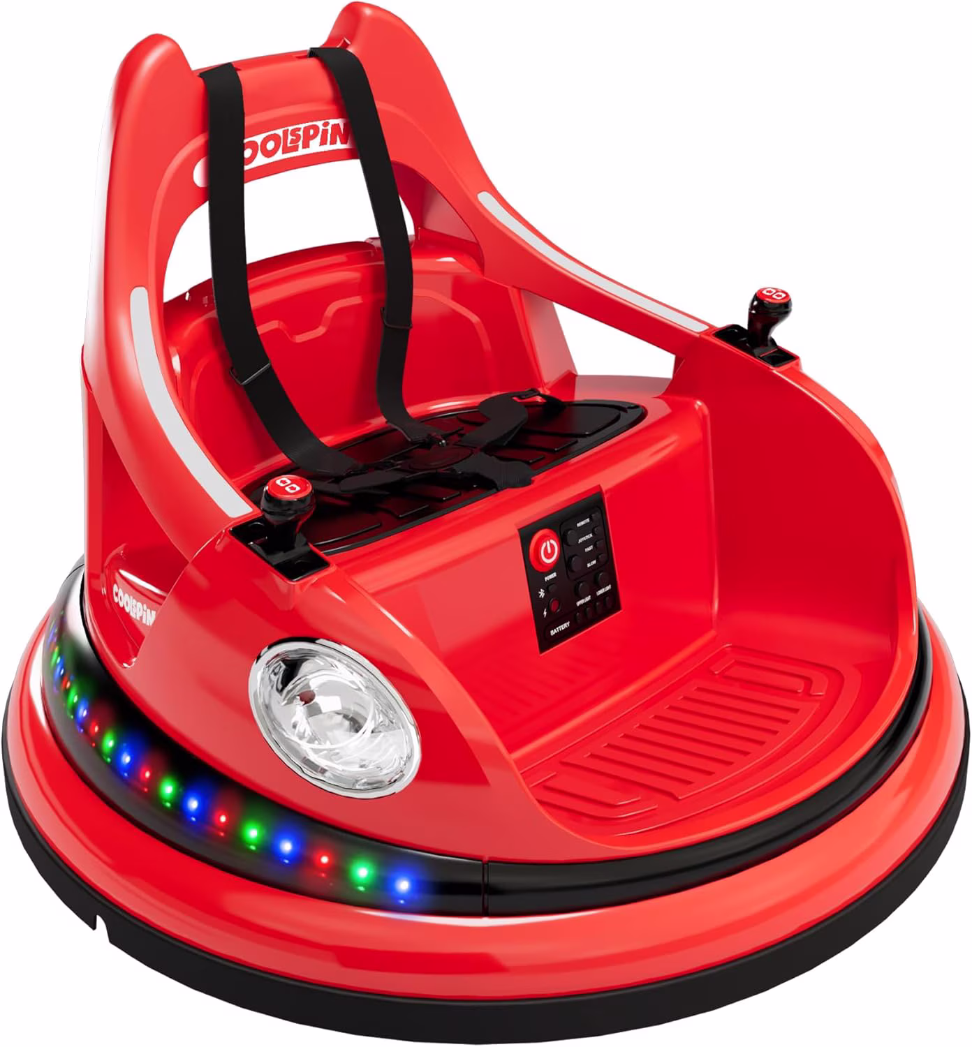 12V Bumper Car Ride-On Vehicle, 360° Rotatable Design, 2.4G Remote Control, 2-Speed Modes, 5-Point Safety Harness, Soft Bumper, Colorful LED Lights & Built-In Music,Red