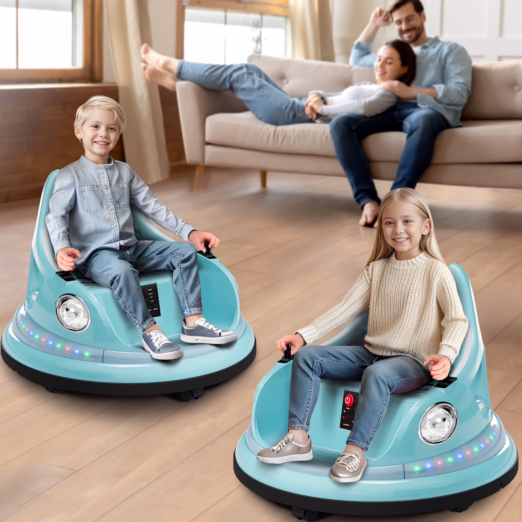 12V Bumper Car,Neche Ride On Toys for Toddlers,360° Spin Toddler Car with Remote,5 LED Lights,Light Blue - Image 3