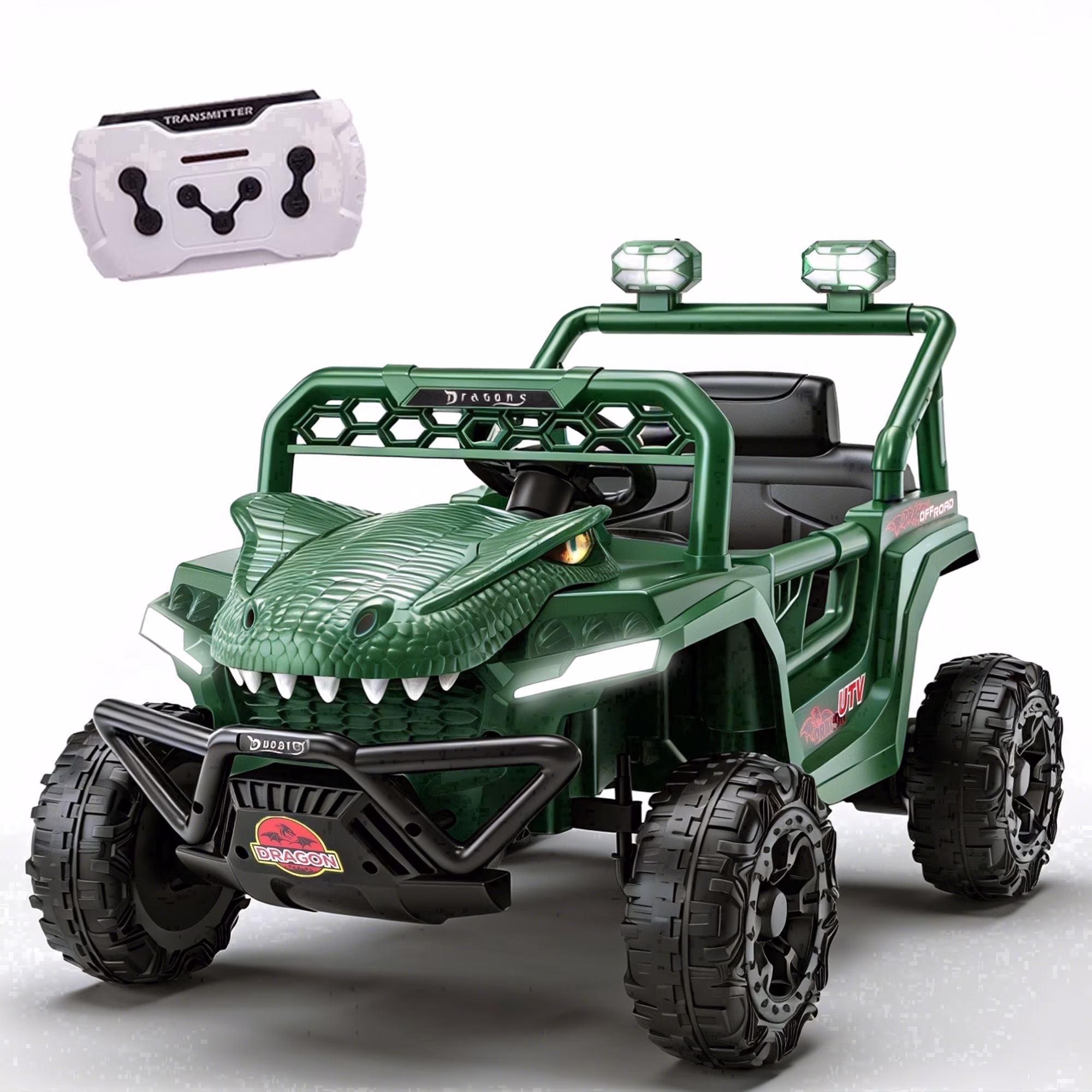 12V Dinosaur Ride on Car for Toddlers Ages 2-4, Kids Electric Ride on Toy with Remote Control, 2.49-3.11 MPH, Dual 35W Motors, Bluetooth, USB, LED, 4 Wheel Suspension Electric Cars for Kids, Green