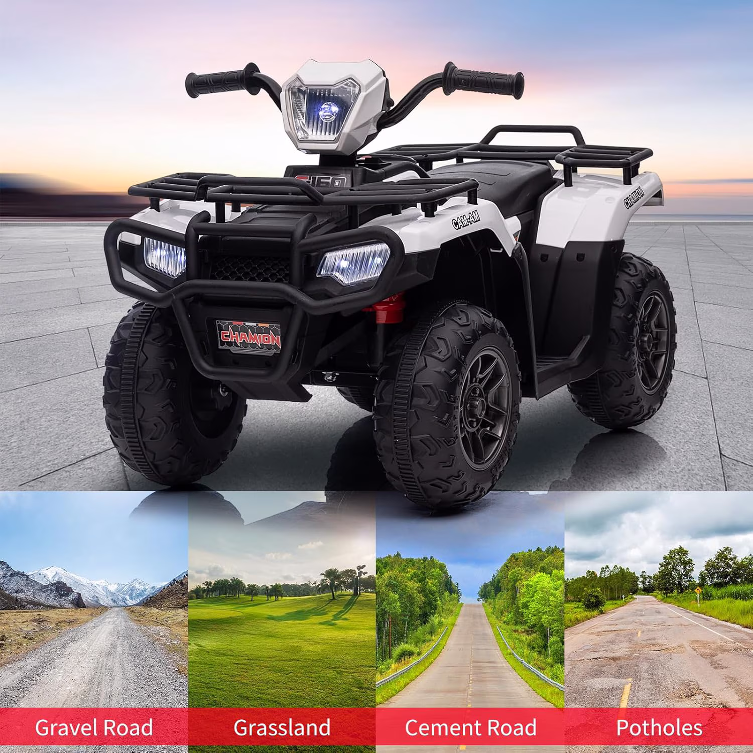 12V Electric ATV Ride-On, Dual Speed, LED Lights, Music, USB, 30W Motor, Rechargeable Battery, for Ages 3-6, 55 lbs Capacity,White - Image 5