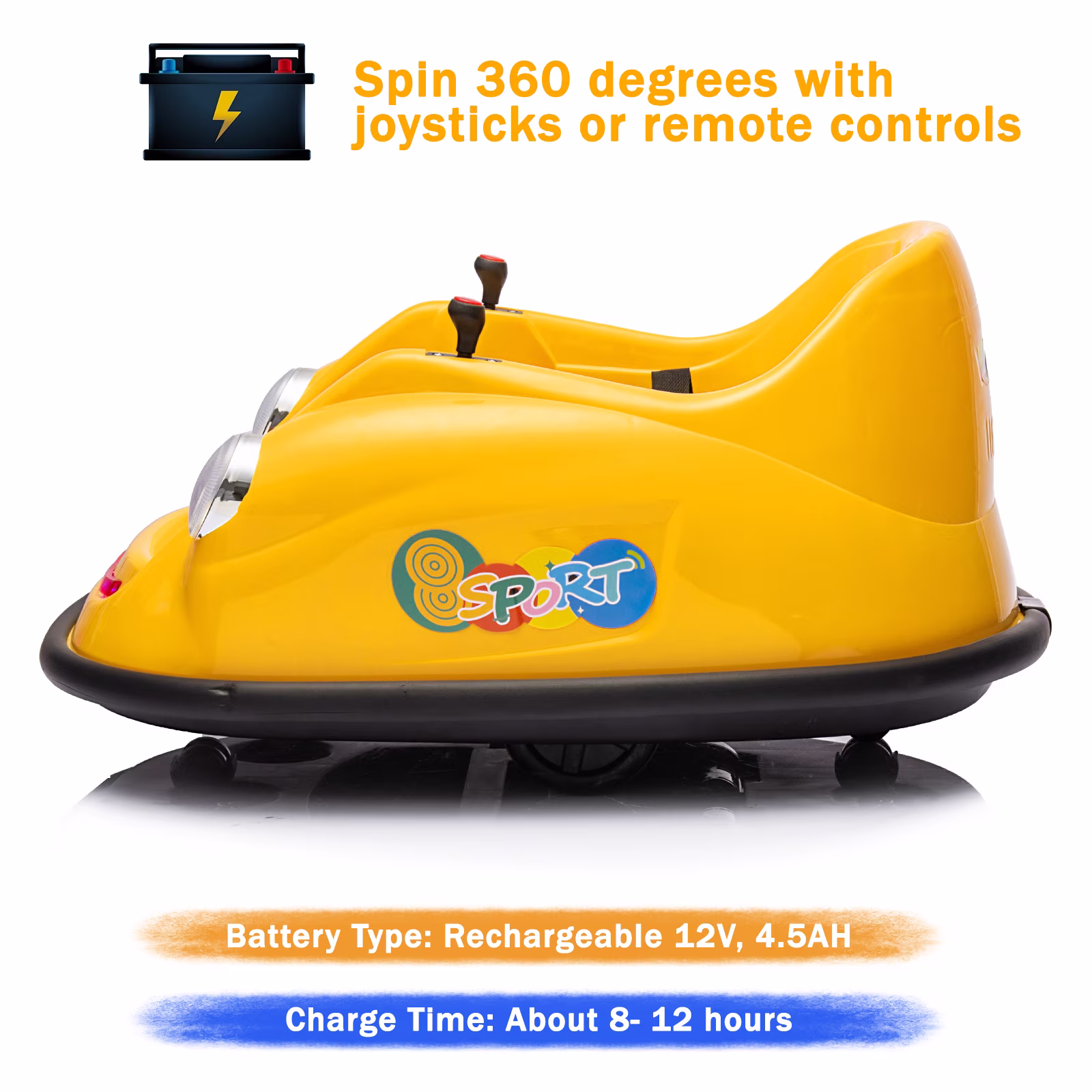 12V Electric Bumper Car for Kids, 360° Spin Ride-On Toy with Remote Control, LED Lights, Music, Safe Battery Power, Durable Rubber Bumper, Perfect Toddler Gift - Image 5