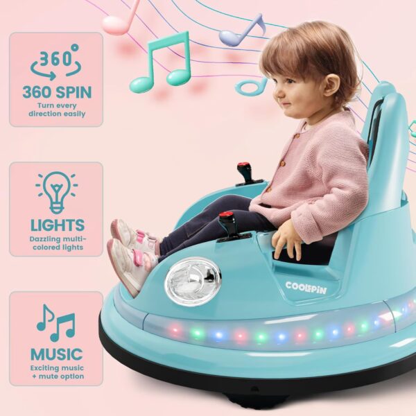 Rugerasy 12V Bumper Car, Electric Toy Ride on Battery Car with with Parent Remote Control, 2-Speed, 360 Degree Spin, Music & LED Lights,sky Blue