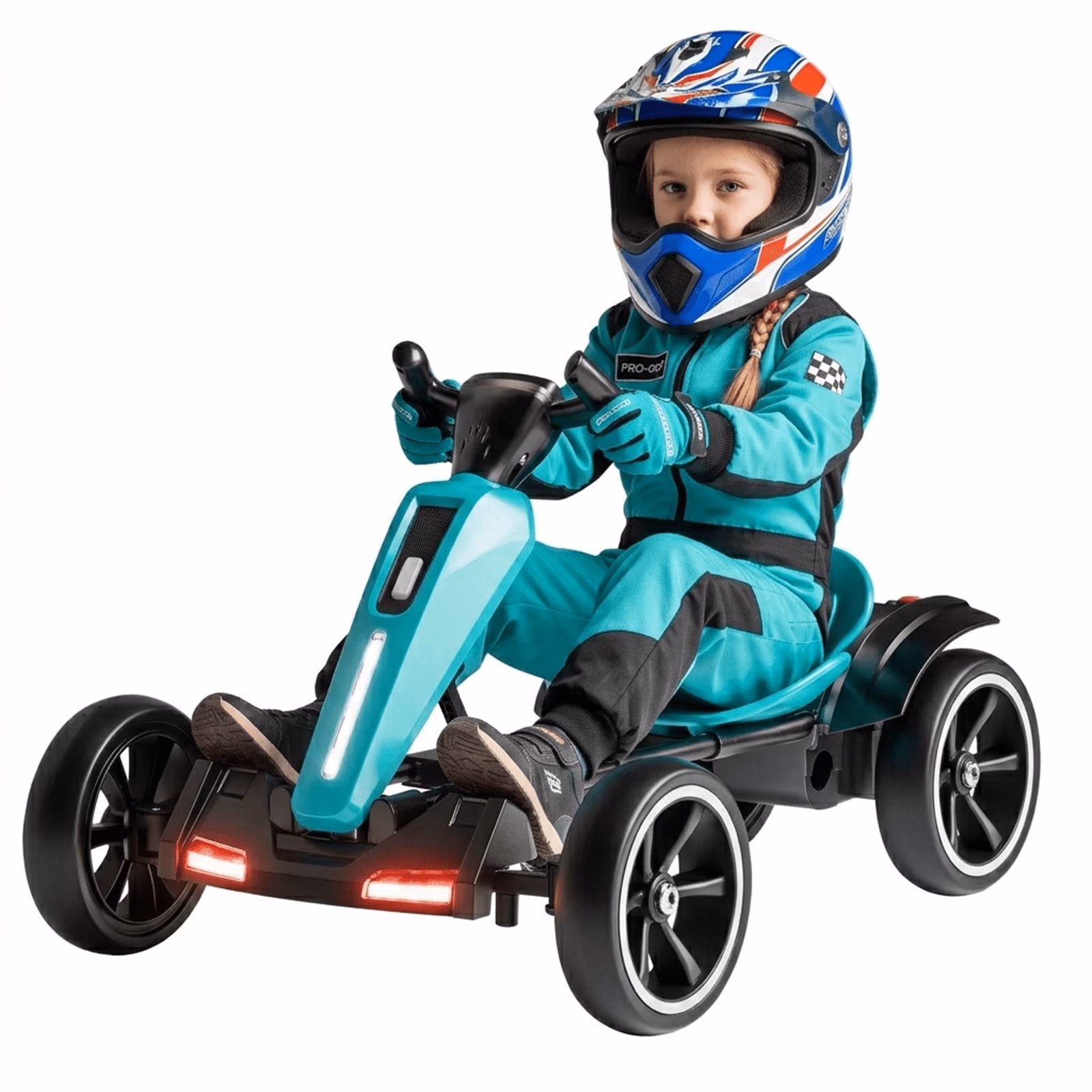 12V Electric Go Kart for Kids Ages 3-6, Foldable Power Ride-On Pedal Toy with Adjustable Seat, Music & Flashing LED Lights, Light Blue - Image 4