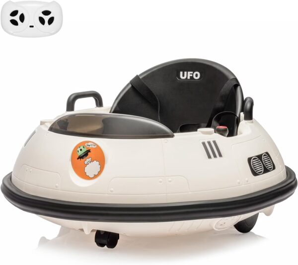 12V Electric Ride-On Bumper Car, 360° Spin, Remote Control, Dual Joysticks, 3 Speeds, LED Lights, Music, Safety Belt, Indoor/Outdoor, for Ages 3-8,White