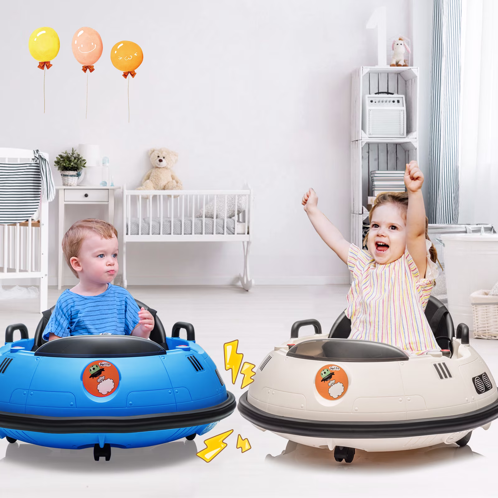 12V Electric Ride-on Bumper Car for Kids, 360° Spin, Remote Control, Dual Joysticks, LED Lights, 3-Speed, Music, Safety Belt for Indoor/Outdoor - Image 5