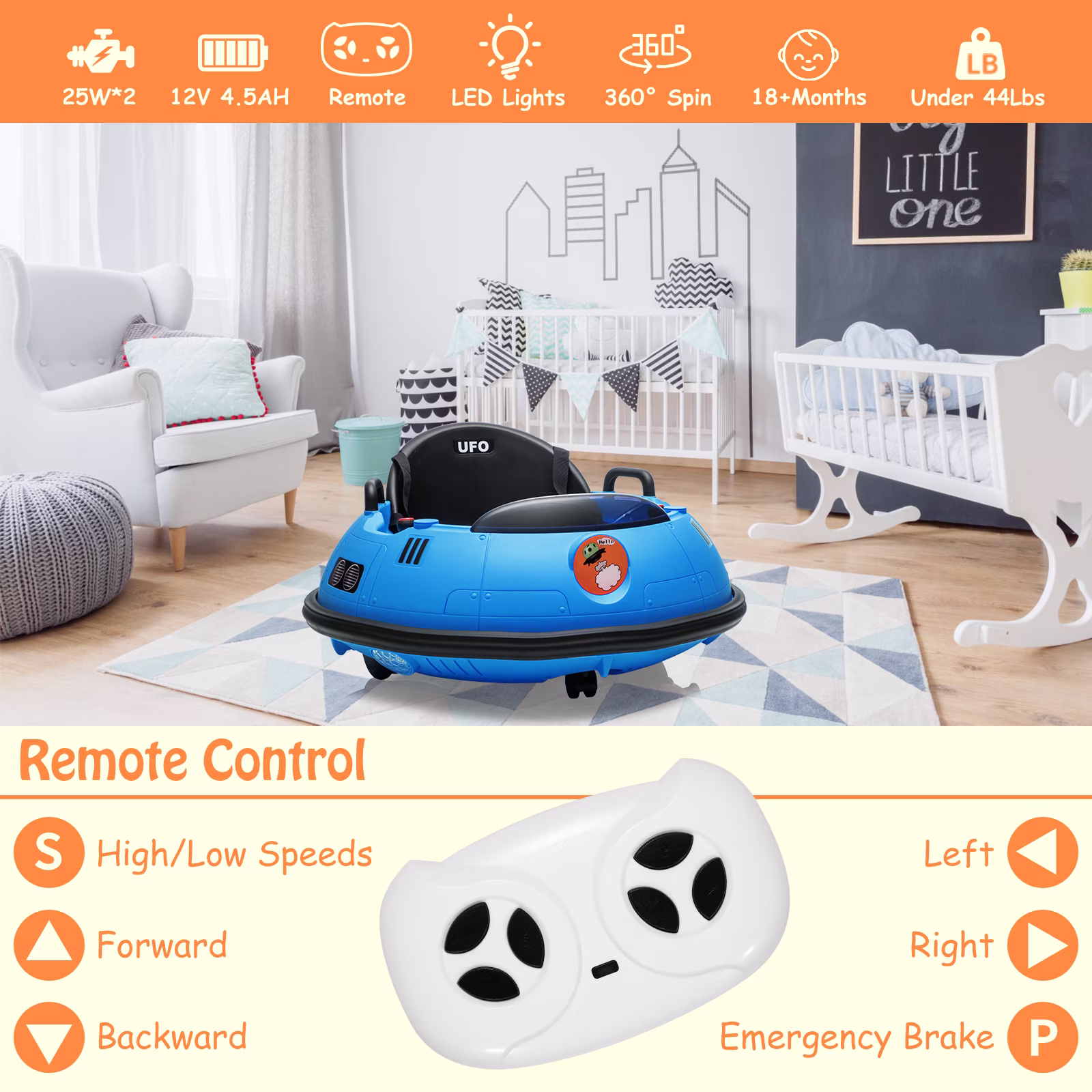 12V Electric Ride-on Bumper Car for Kids, 360° Spin, Remote Control, Dual Joysticks, LED Lights, 3-Speed, Music, Safety Belt for Indoor/Outdoor - Image 2