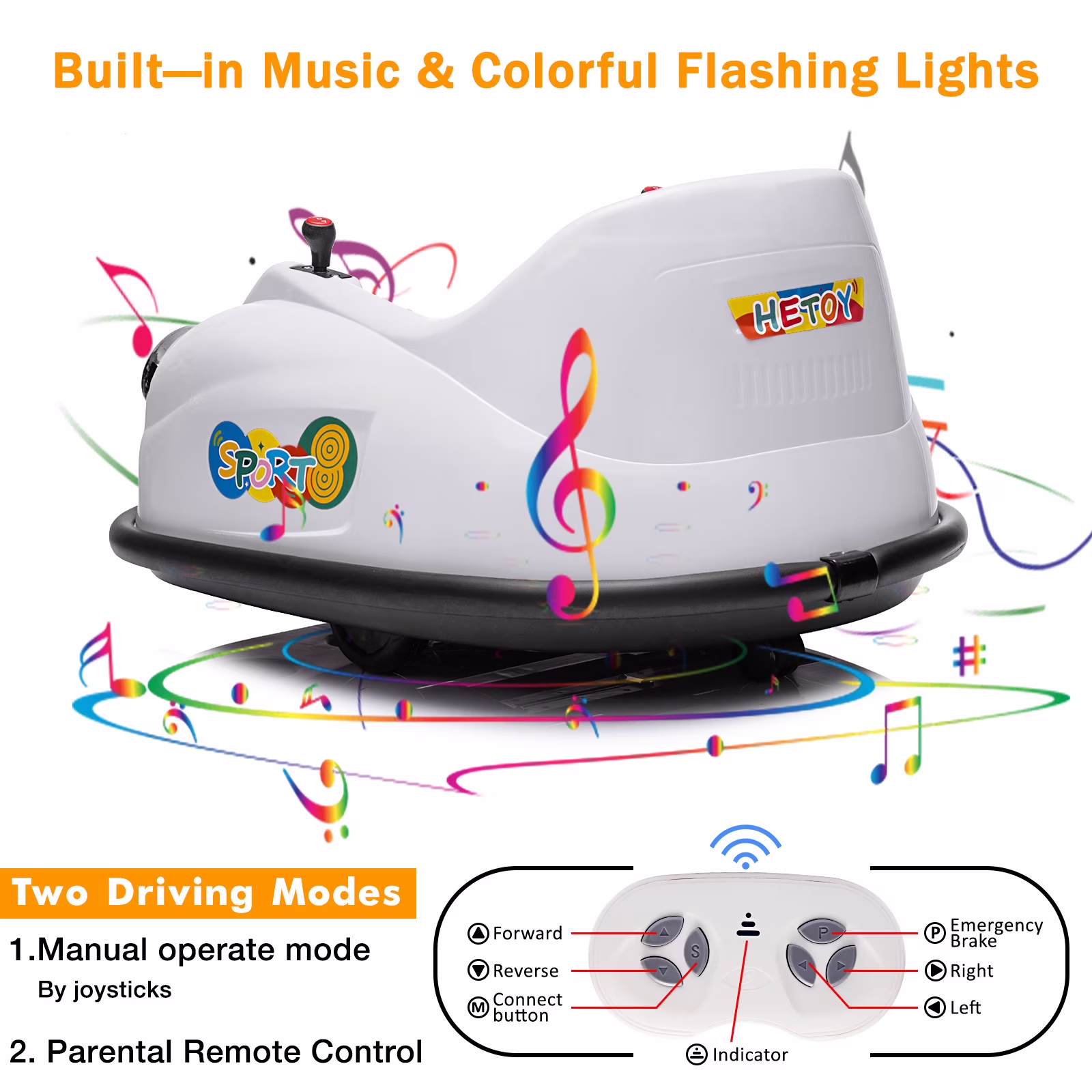 12V Electric Bumper Car for Toddlers – 360° Spin Ride-On Toy, Parent Remote Control, 2-Speed, Music & LED Lights, Safety Certified, Ideal Birthday Gift, White - Image 5