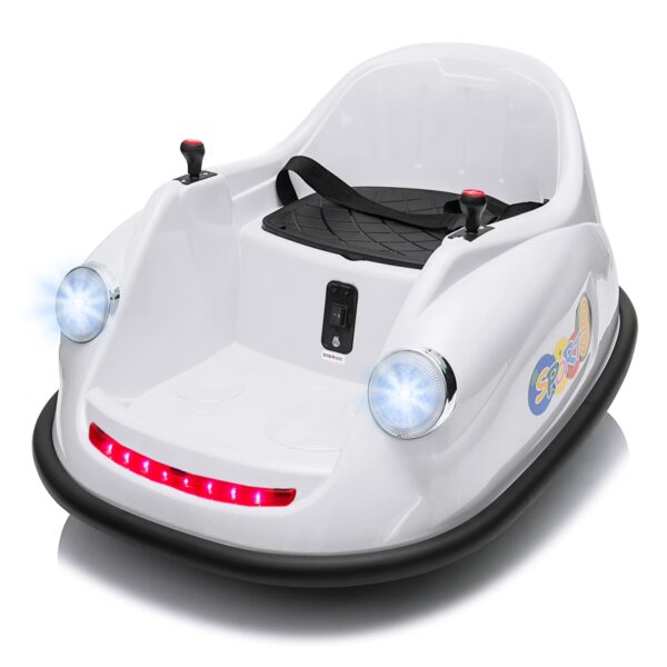 12V Electric Bumper Car for Toddlers – 360° Spin Ride-On Toy, Parent Remote Control, 2-Speed, Music & LED Lights, Safety Certified, Ideal Birthday Gift, White