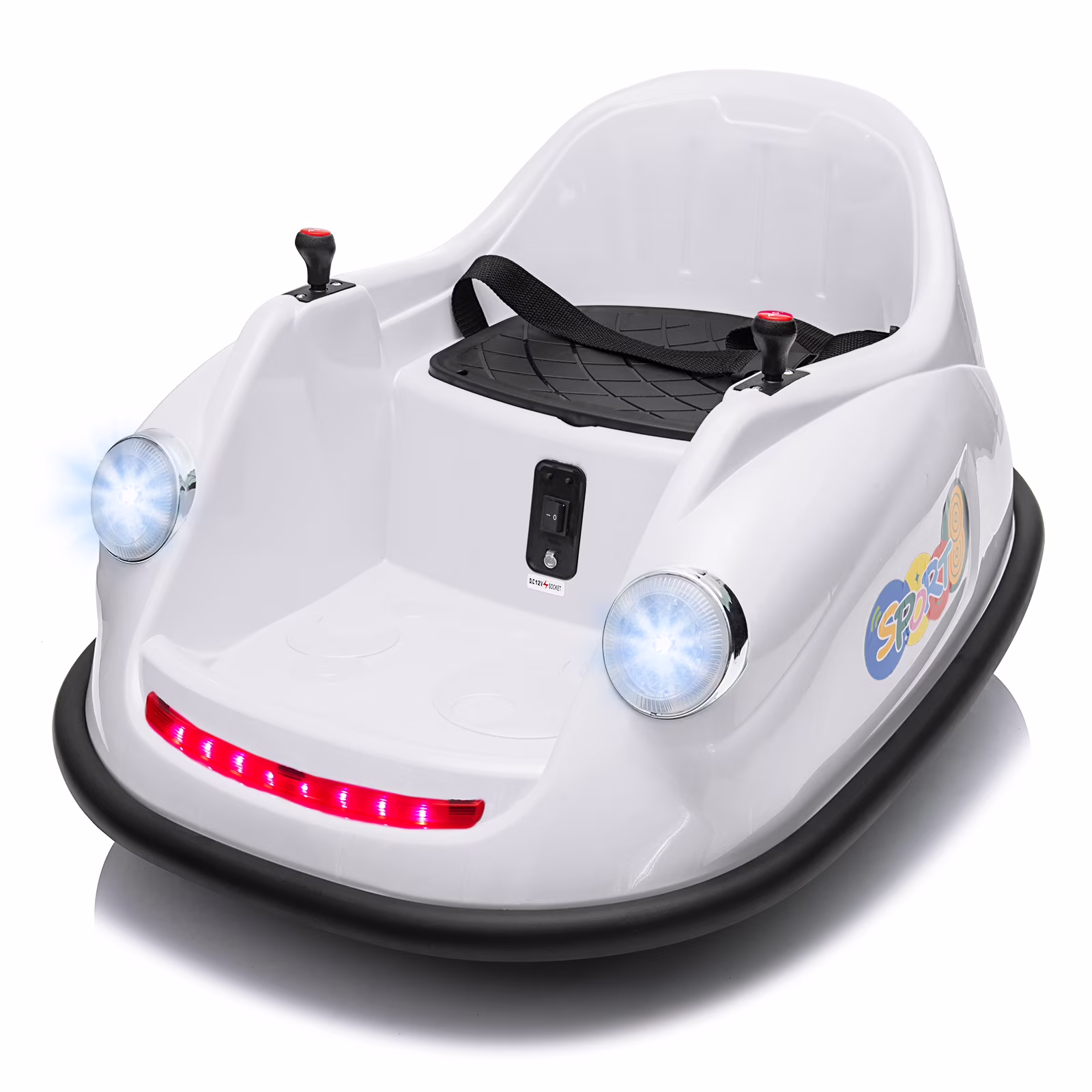 12V Electric Bumper Car for Toddlers – 360° Spin Ride-On Toy, Parent Remote Control, 2-Speed, Music & LED Lights, Safety Certified, Ideal Birthday Gift, White