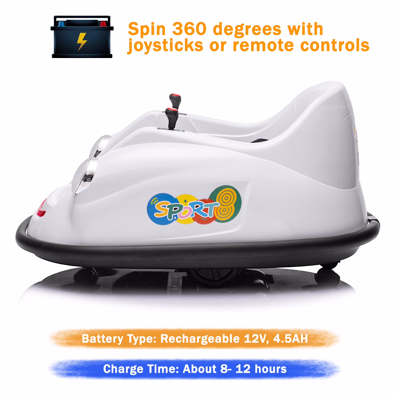 12V Electric Bumper Car for Toddlers – 360° Spin Ride-On Toy, Parent Remote Control, 2-Speed, Music & LED Lights, Safety Certified, Ideal Birthday Gift, White - Image 4
