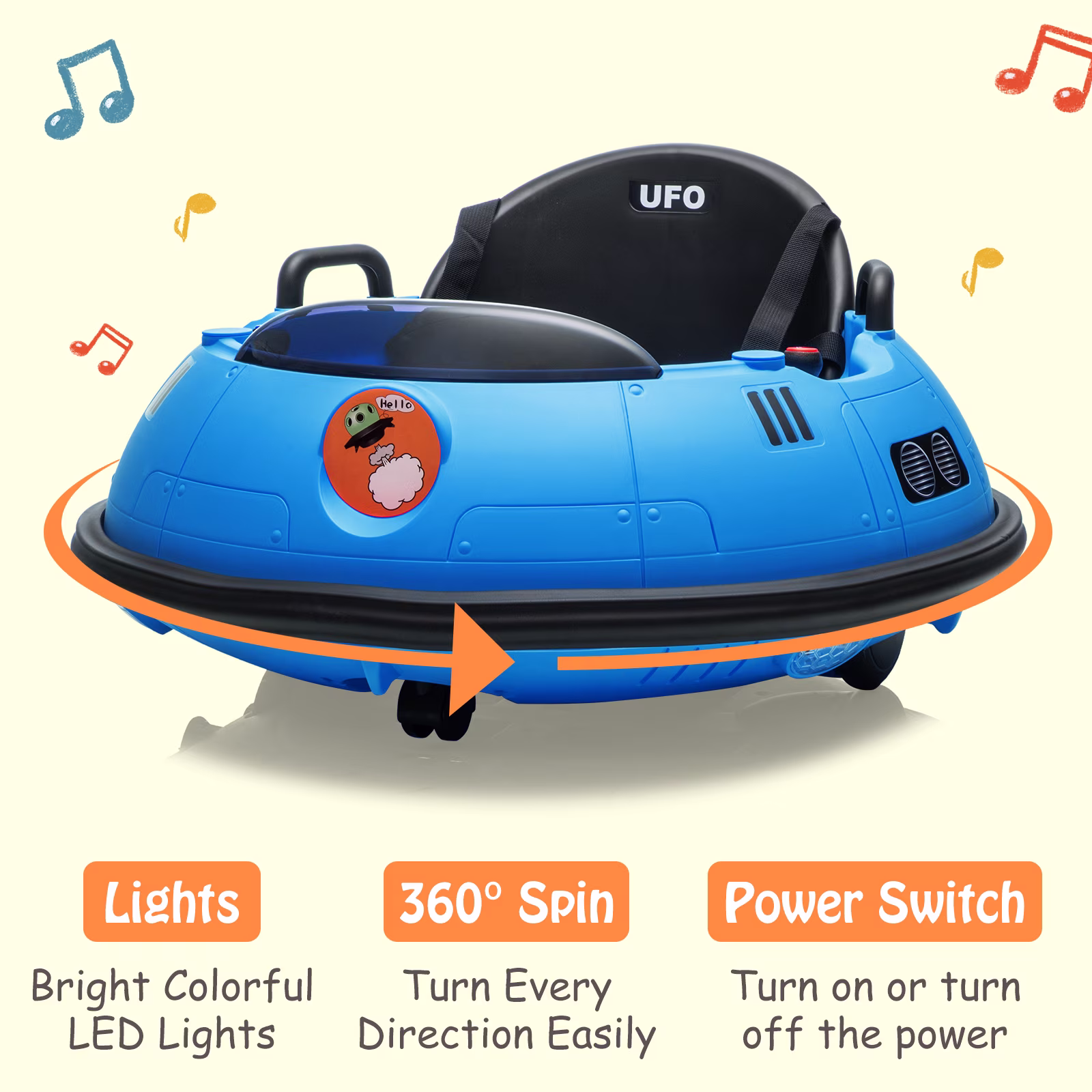 12V Electric Ride On Bumper Car for Toddlers & Kids – 360° Spin, Dual Joysticks, Remote Control, LED Lights, Music, Safety Belt, 3-Speed – Indoor/Outdoor Powered Kids Car – Blue + Black Seat - Image 2