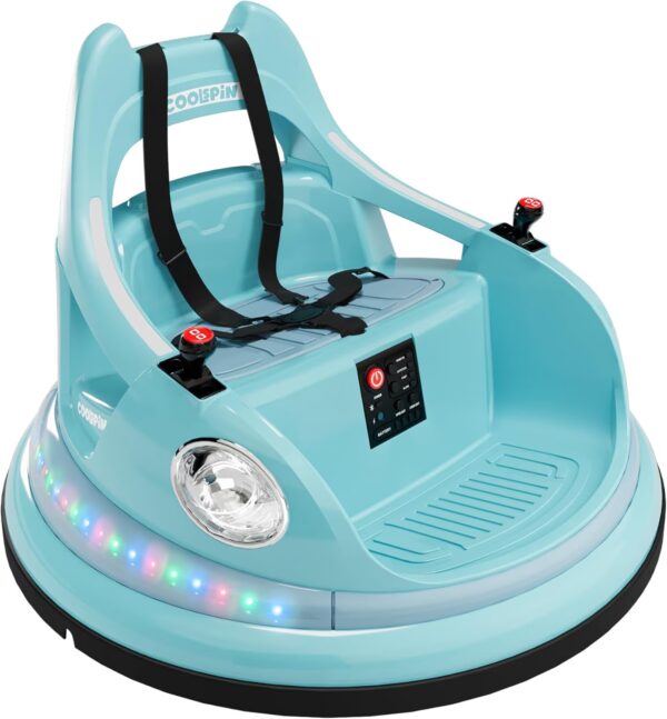 12V Electric Ride-On Bumper Car with Remote Control, 360° Spin, LED Lights, Music, Bluetooth, Dual Control, Soft Bumper
