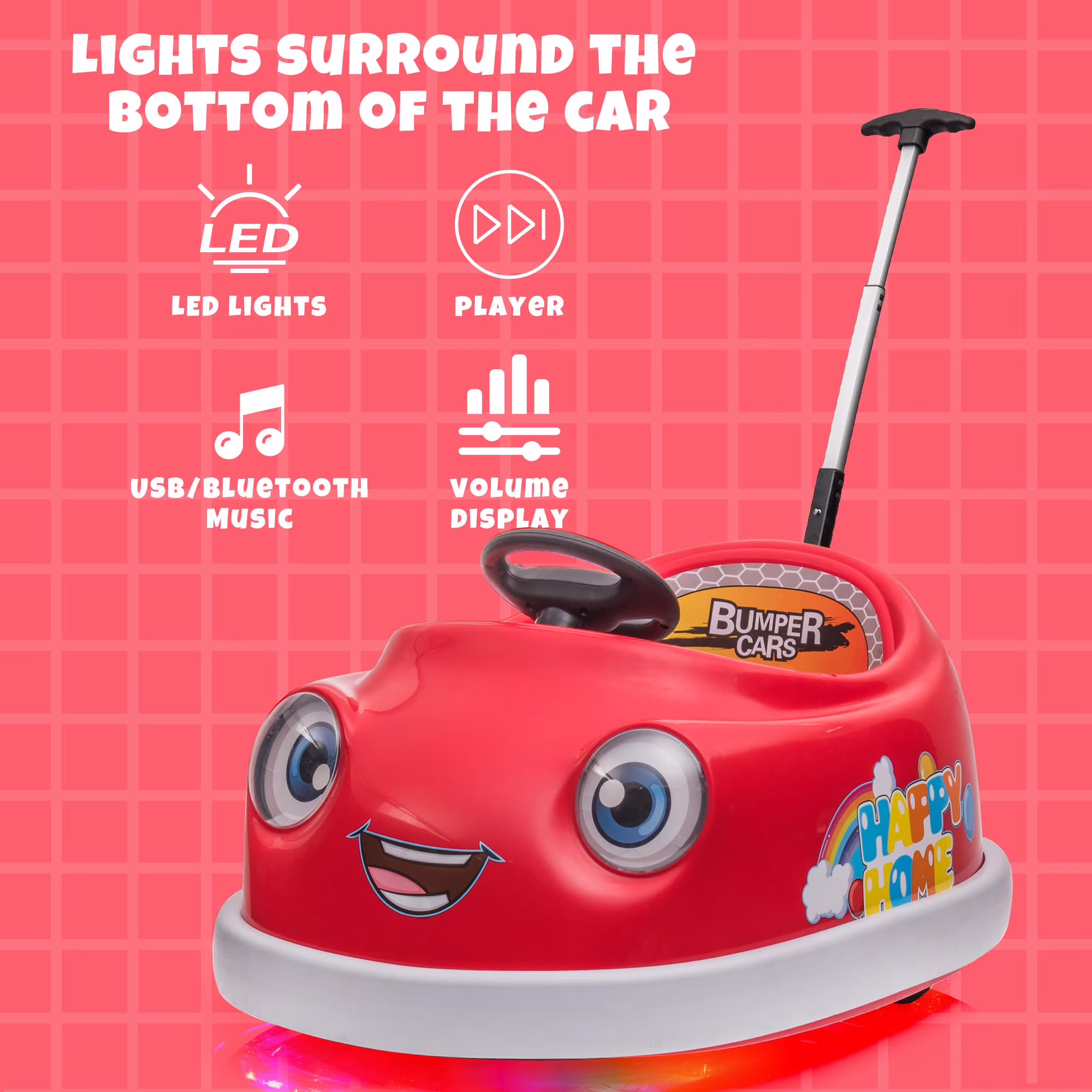 12V Electric Ride on Kids Bumper Car w/Remote Control,360 Degree Spin,Push Rod Rocker Horse Function,3-Speeds Babies & Toddlers Bumping Car Ride on Toy Gift for 1-4 Years Children- Red - Image 4