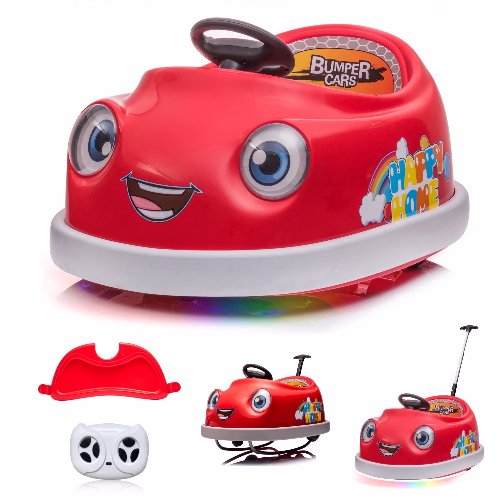 12V Electric Ride on Kids Bumper Car w/Remote Control,360 Degree Spin,Push Rod Rocker Horse Function,3-Speeds Babies & Toddlers Bumping Car Ride on Toy Gift for 1-4 Years Children- Red