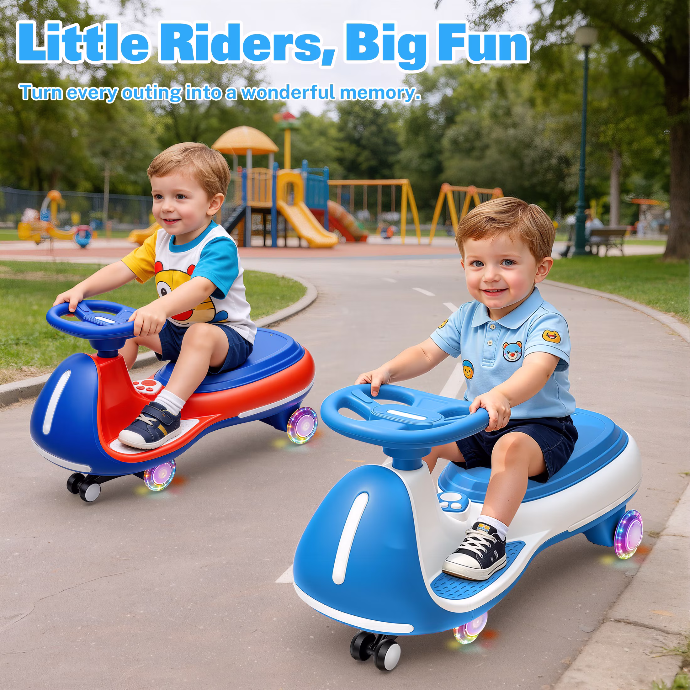 12V Electric Wiggle Car for Kids, Toddlers Ride on Toys with Pedal, Display, Flashing PU Wheels, LED Light, Bluetooth Music, Max Speed 5 MPH, Kids Ride on Cars for Boys Girls 3+, Blue - Image 5