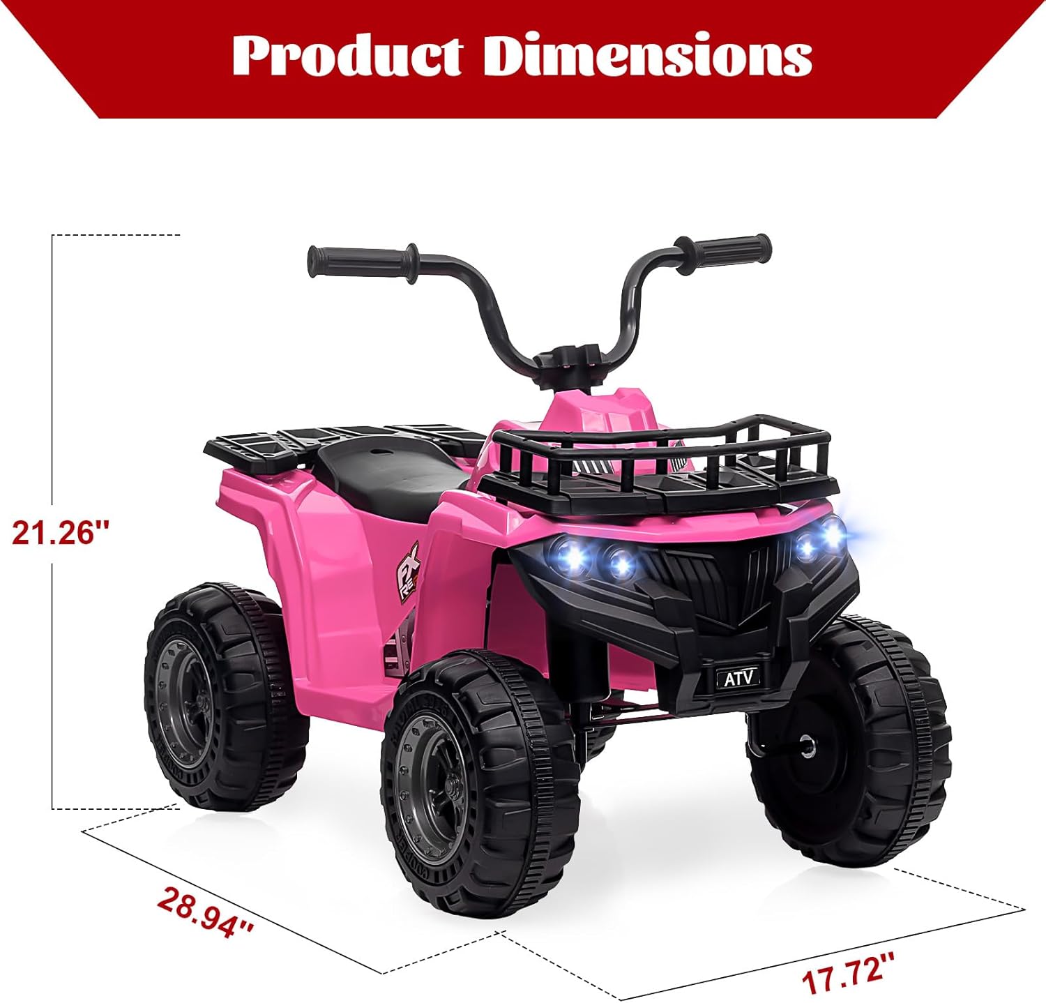 12V Kids Atv Electric Ride On Car, Battery Powered Ride On Toy for Toddlers, Features Led Lights, Music, High/Low Speed Settings, and Treaded Tires, Perfect for Boys & Girls Aged 3-6 Years - Image 5