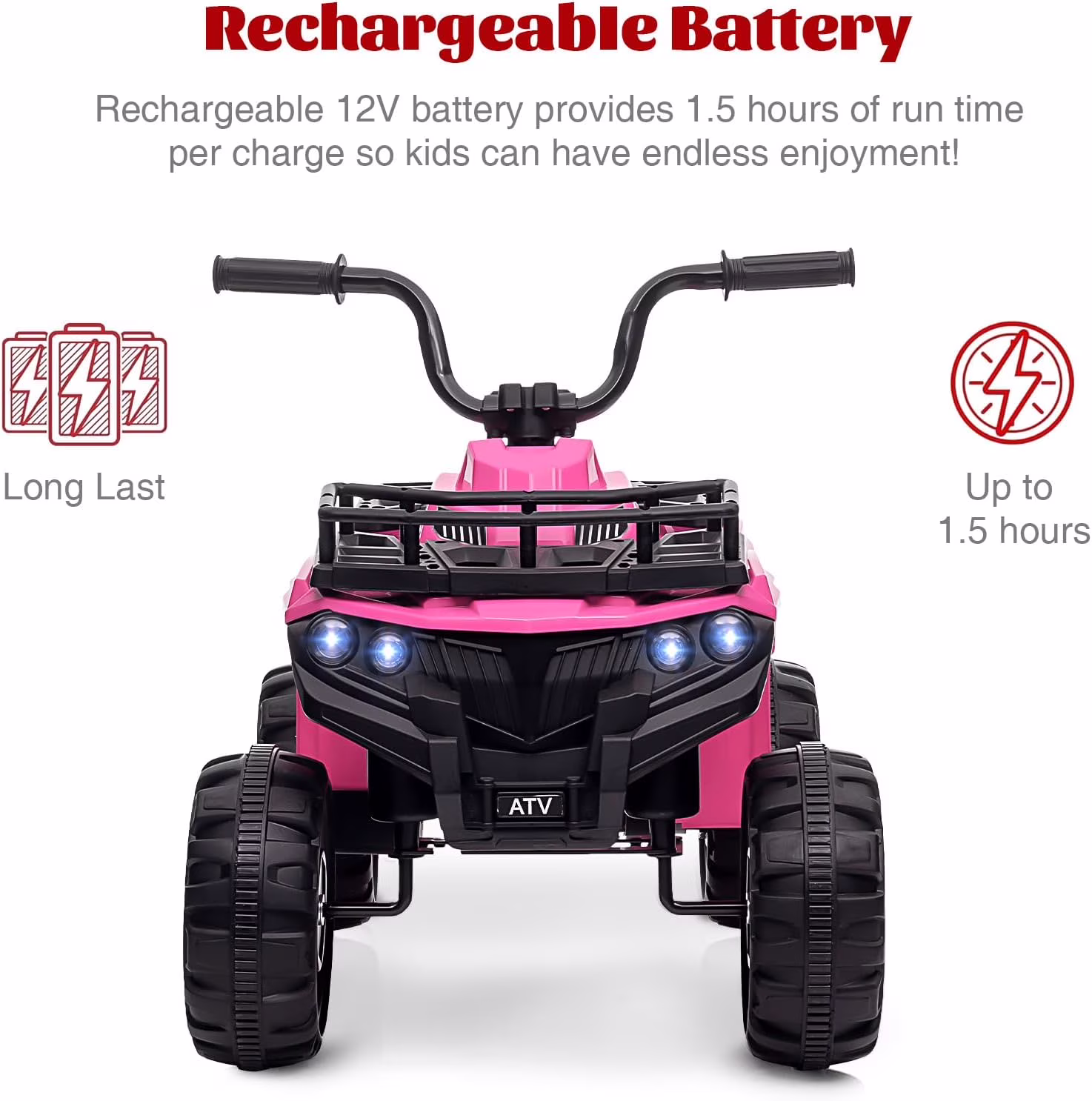 12V Kids Atv Electric Ride On Car, Battery Powered Ride On Toy for Toddlers, Features Led Lights, Music, High/Low Speed Settings, and Treaded Tires, Perfect for Boys & Girls Aged 3-6 Years - Image 2