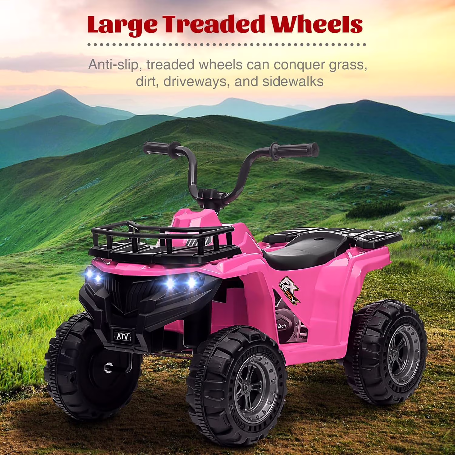 12V Kids Atv Electric Ride On Car, Battery Powered Ride On Toy for Toddlers, Features Led Lights, Music, High/Low Speed Settings, and Treaded Tires, Perfect for Boys & Girls Aged 3-6 Years - Image 4