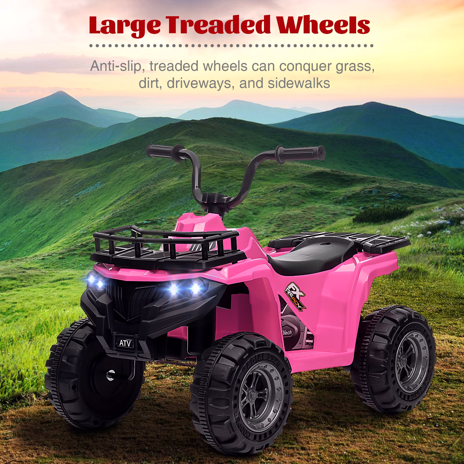 12V Kids Electric ATV Ride-On, Ride-On Toy with 2 Speed Settings, 4-Wheel Design with LED Lights, Horn & Built-In Music, Ages 3-8, Pink - Image 4
