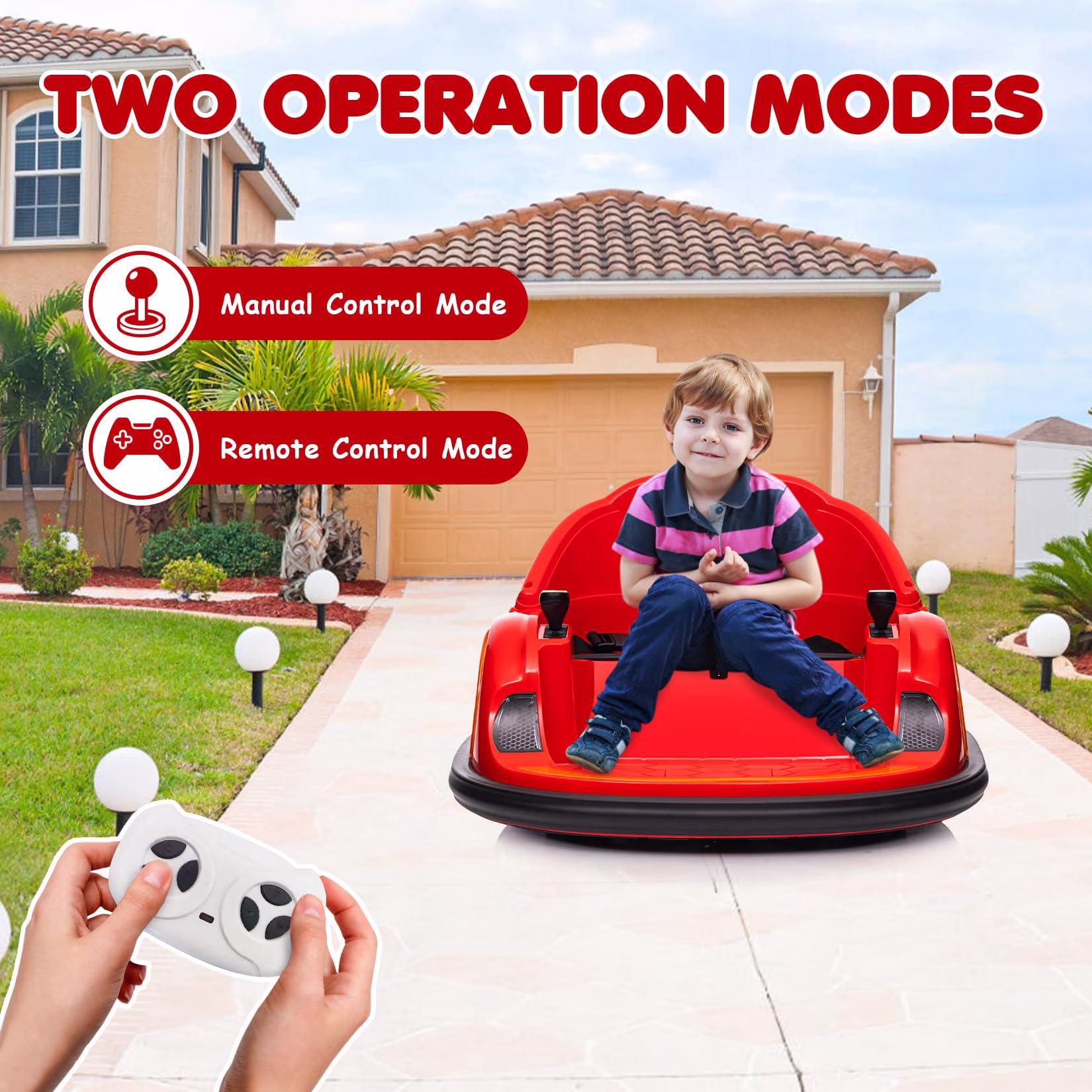 12V Kids Electric Ride-On Bumper Car with Remote Control, 3 Speeds, 360° Spin, LED Lights, MP3/USB & Battery Display – Red - Image 2