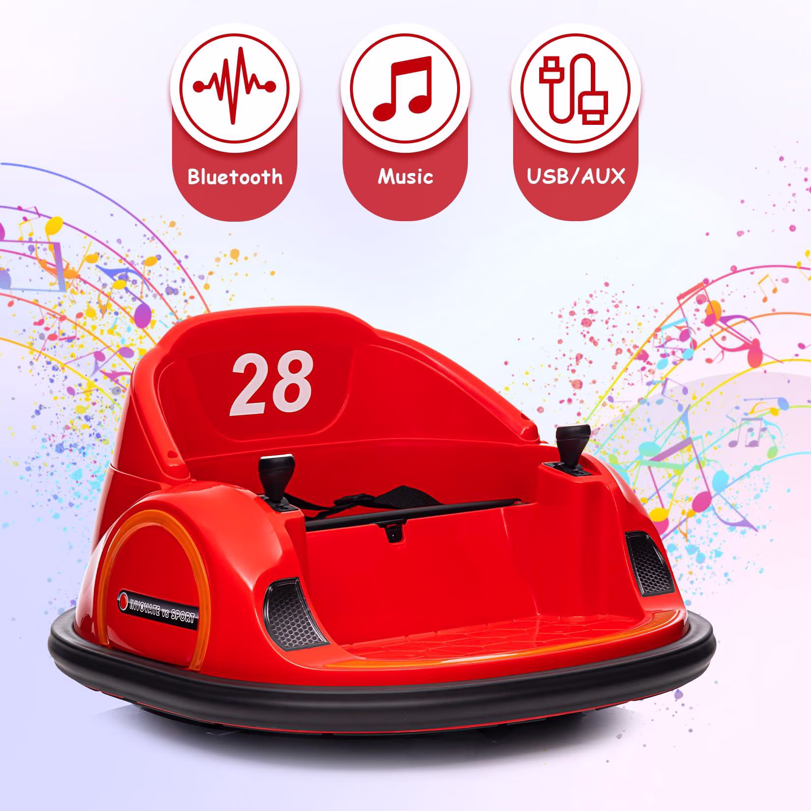 12V Kids Electric Ride-On Bumper Car with Remote Control, 3 Speeds, 360° Spin, LED Lights, MP3/USB & Battery Display – Red - Image 5