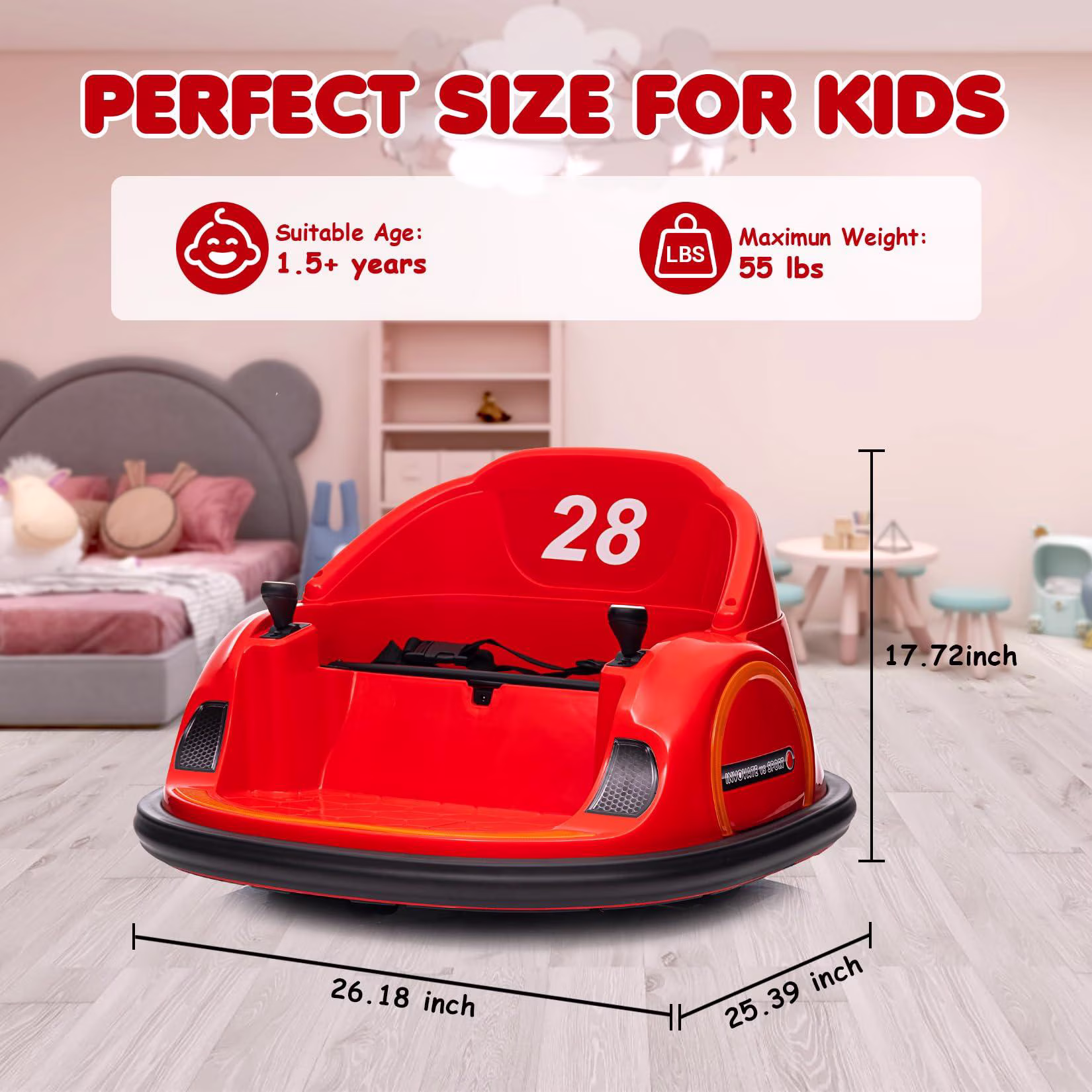 12V Kids Electric Ride-On Bumper Car with Remote Control, 3 Speeds, 360° Spin, LED Lights, MP3/USB & Battery Display – Red - Image 4
