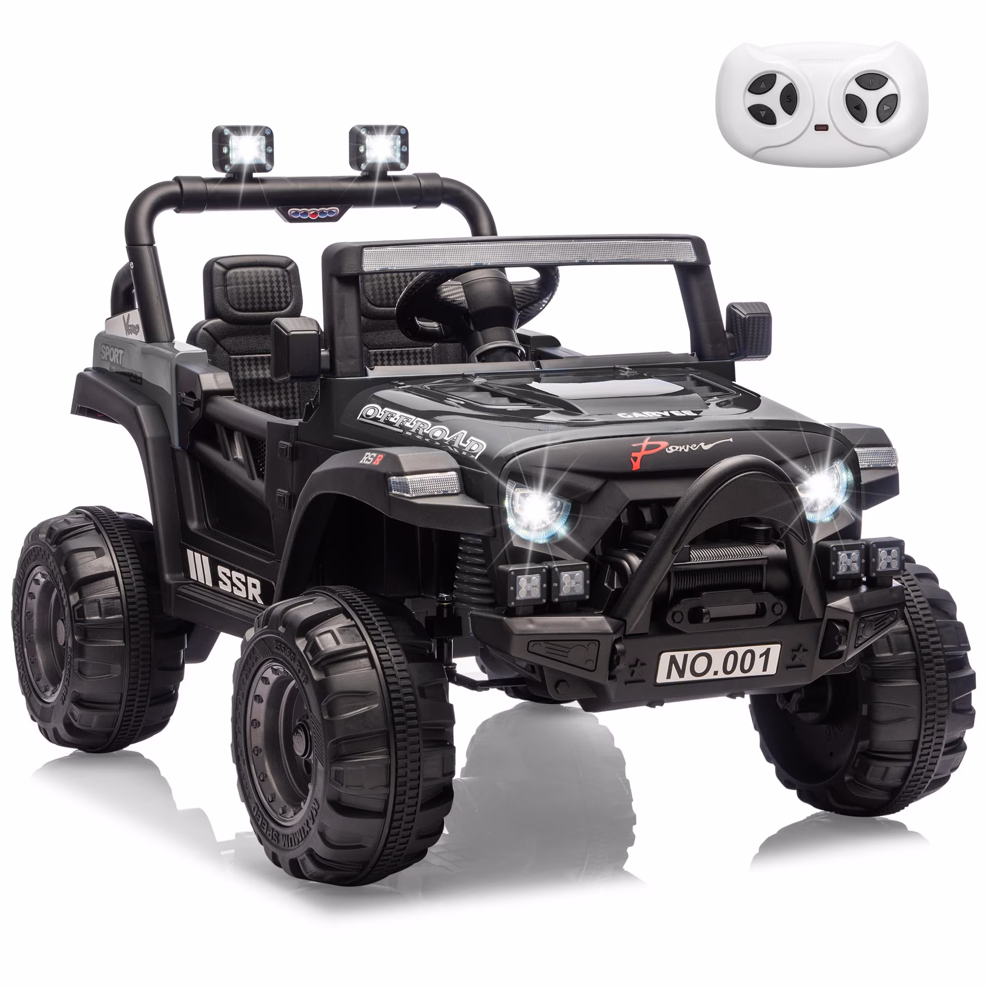 12V Kids Electric Ride-On Car with Remote Control, Spring Suspension, LED Lights, Music, for Ages 3