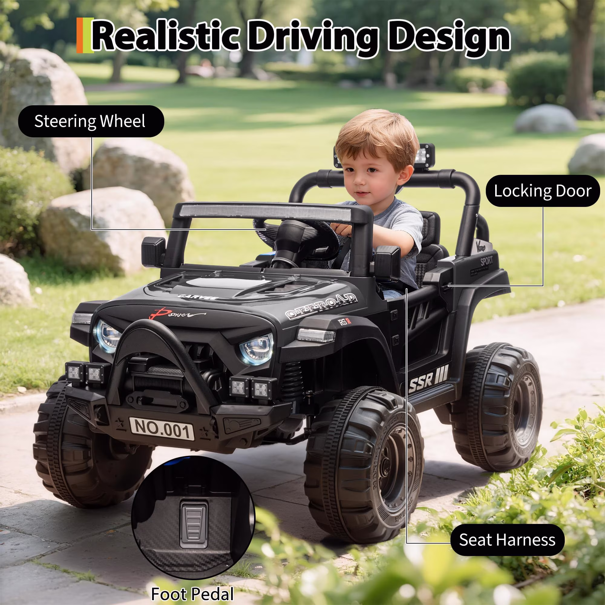 12V Kids Electric Ride-On Car with Remote Control, Spring Suspension, LED Lights, Music, for Ages 3 - Image 2