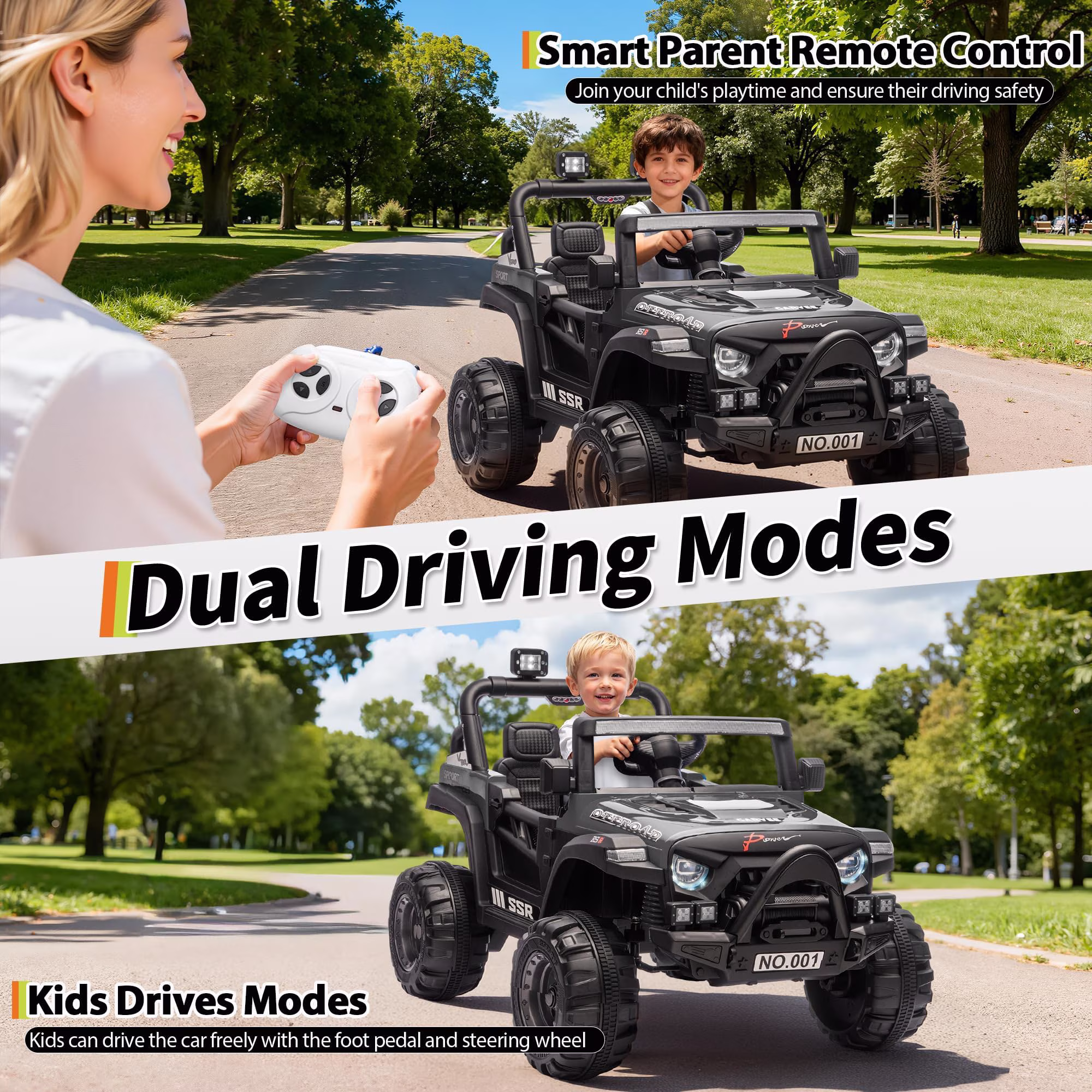 12V Kids Electric Ride-On Car with Remote Control, Spring Suspension, LED Lights, Music, for Ages 3 - Image 3