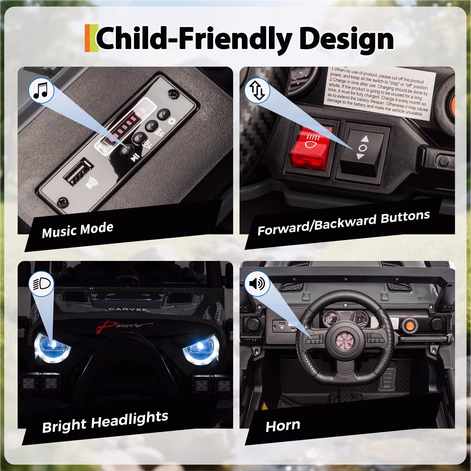 12V Kids Electric Ride-On Car with Remote Control, Spring Suspension, LED Lights, Music, for Ages 3 - Image 5