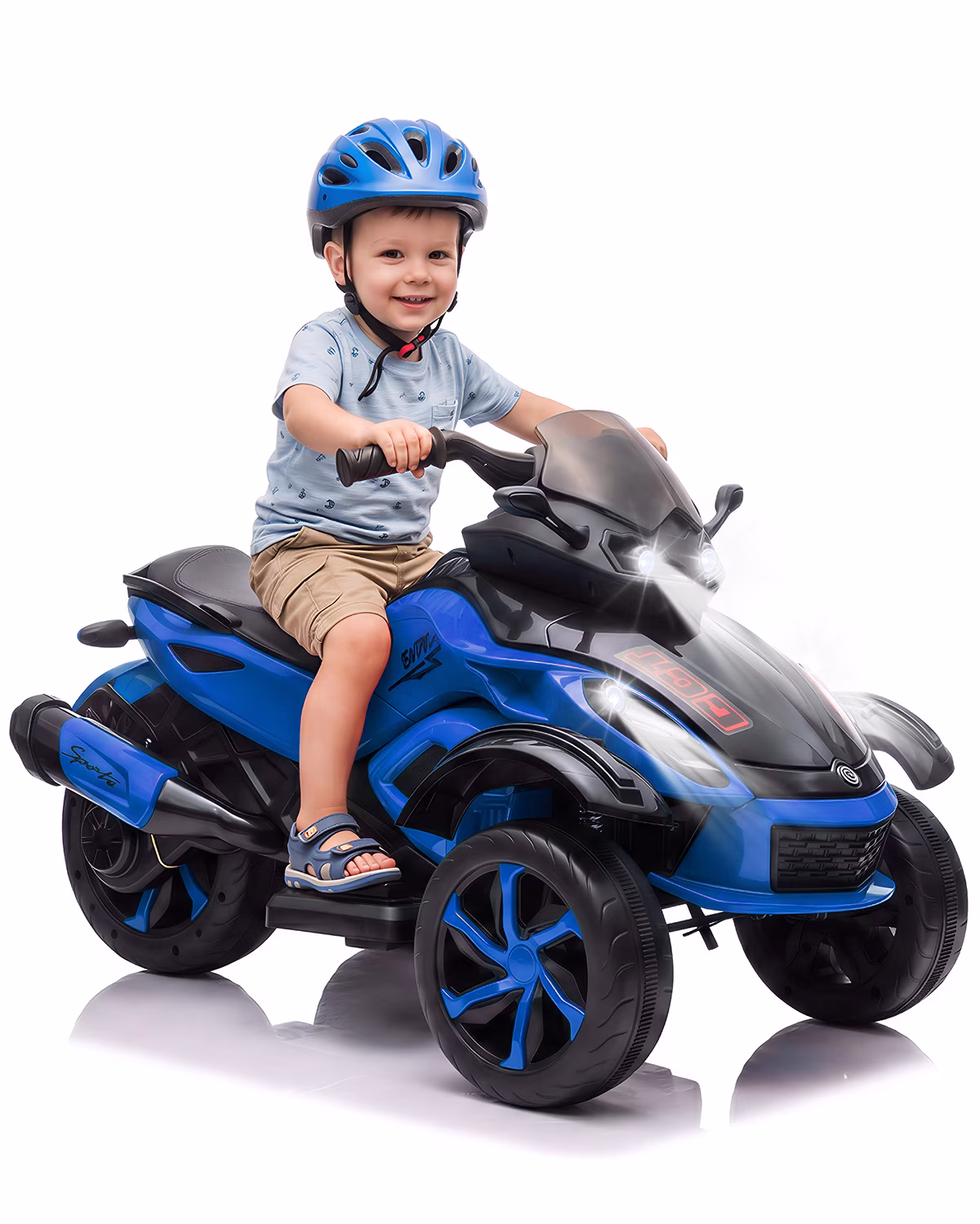 12V Kids Ride-On ATV 3-Wheel Electric Motorcycle - Battery Powered Ride-On Toy with LED Lights & Music - Treaded Tires for Outdoor Off-Road Fun - Ages 3-8 - Blue