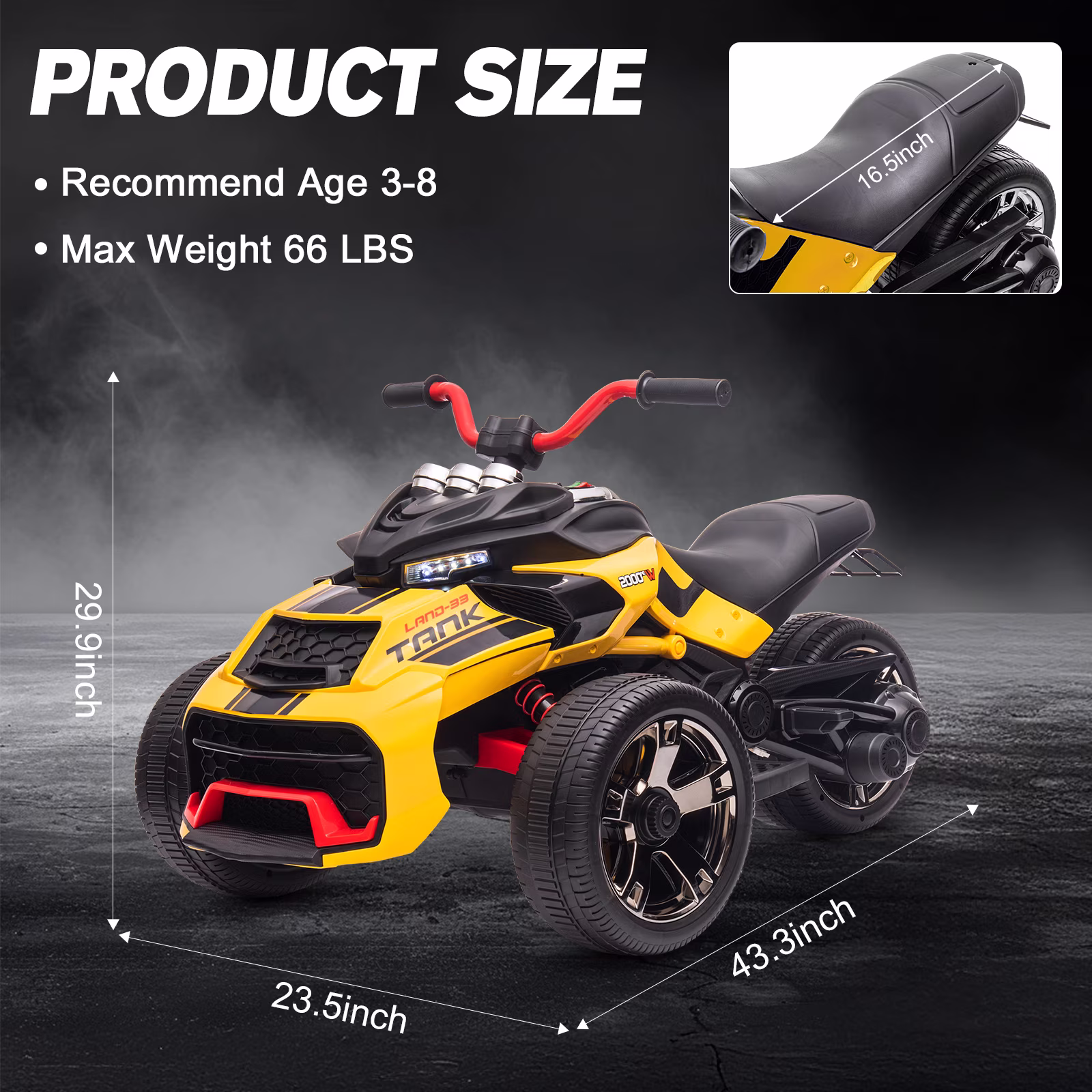 12V Kids Ride On ATV Car, MUKIDY 2 Wheeler Motorcycle Electric Vehicle ATV with LED, Music,Ride on Car Toy for Boys and Girls -Yellow - Image 4