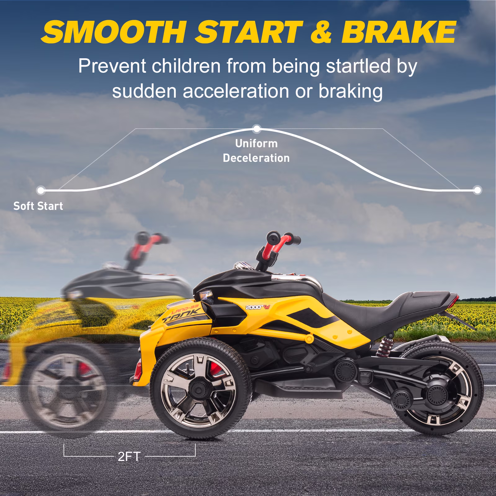 12V Kids Ride On ATV Car, MUKIDY 2 Wheeler Motorcycle Electric Vehicle ATV with LED, Music,Ride on Car Toy for Boys and Girls -Yellow - Image 5