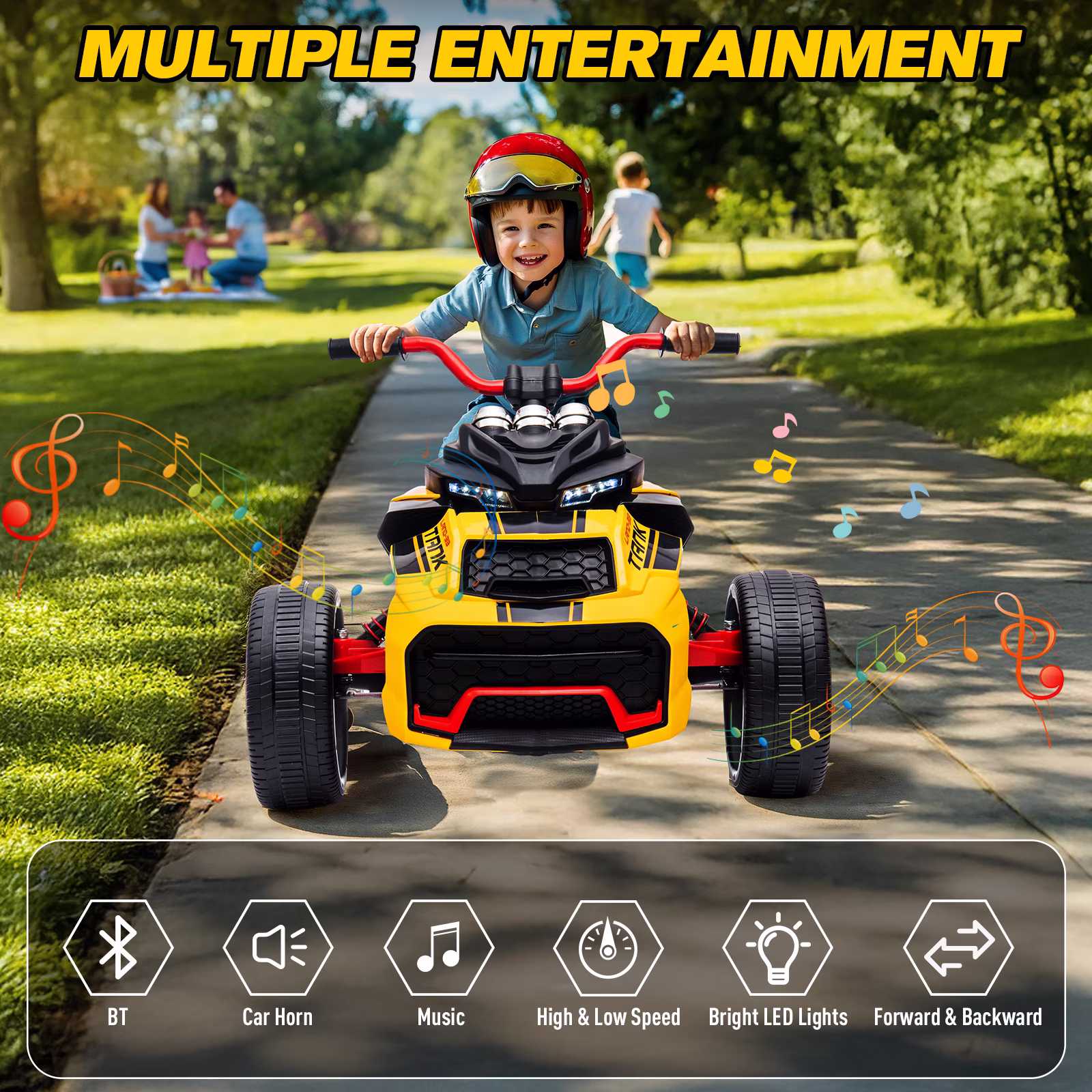 12V Kids Ride On ATV Car, MUKIDY 2 Wheeler Motorcycle Electric Vehicle ATV with LED, Music,Ride on Car Toy for Boys and Girls -Yellow - Image 2