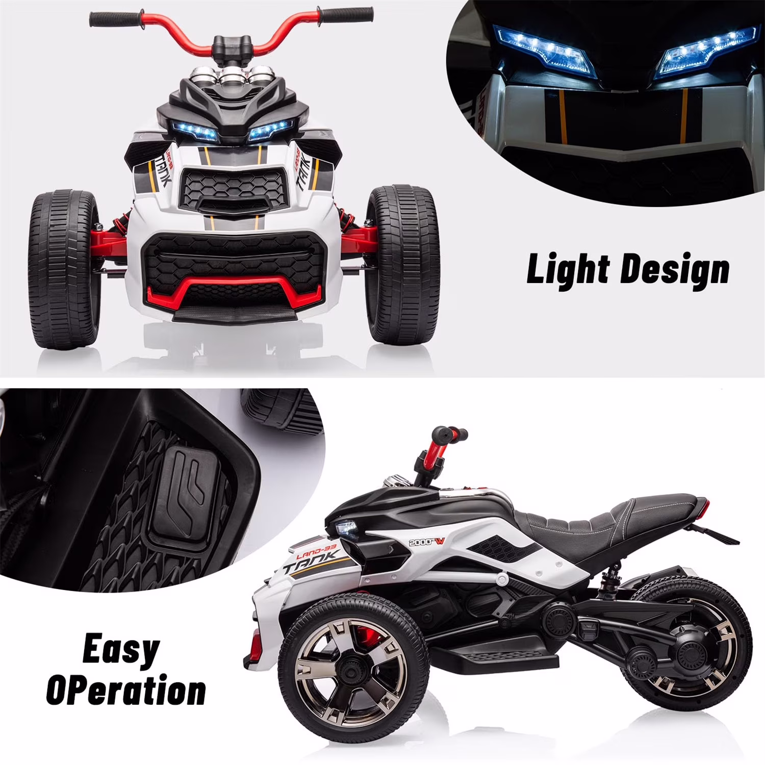 12V Kids Ride On ATV Car,3 Wheeler Motorcycle Electric Vehicle ATV with EVA Tire, LED, Music,Ride on Car Toy for Boys and Girls - Image 2