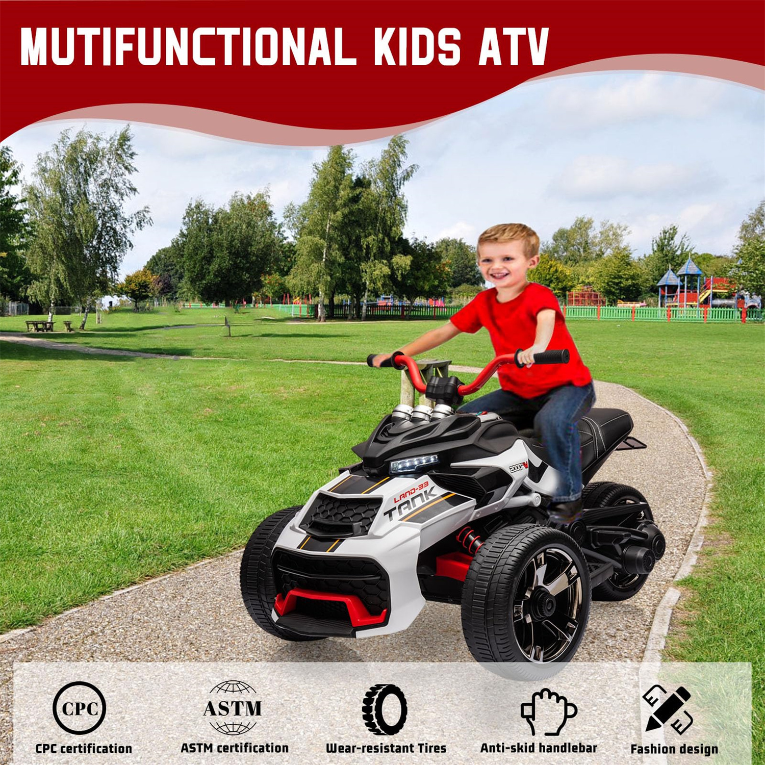 12V Kids Ride On ATV Car,3 Wheeler Motorcycle Electric Vehicle ATV with EVA Tire, LED, Music,Ride on Car Toy for Boys and Girls - Image 4