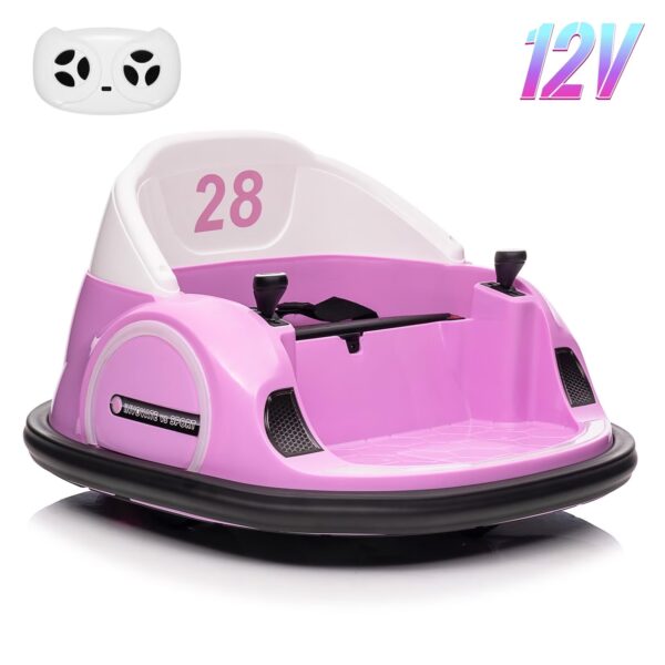 12V Kids Ride On Bumper Car with Remote Control, 360 Degree Spin, LED Lights, Music, USB Port, Battery Powered Electric Toy for Toddlers Ages 1.5-5, Pink