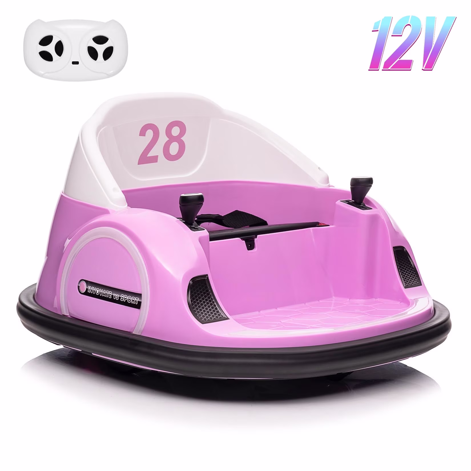 12V Kids Ride On Bumper Car with Remote Control, 360 Degree Spin, LED Lights, Music, USB Port, Battery Powered Electric Toy for Toddlers Ages 1.5-5, Pink