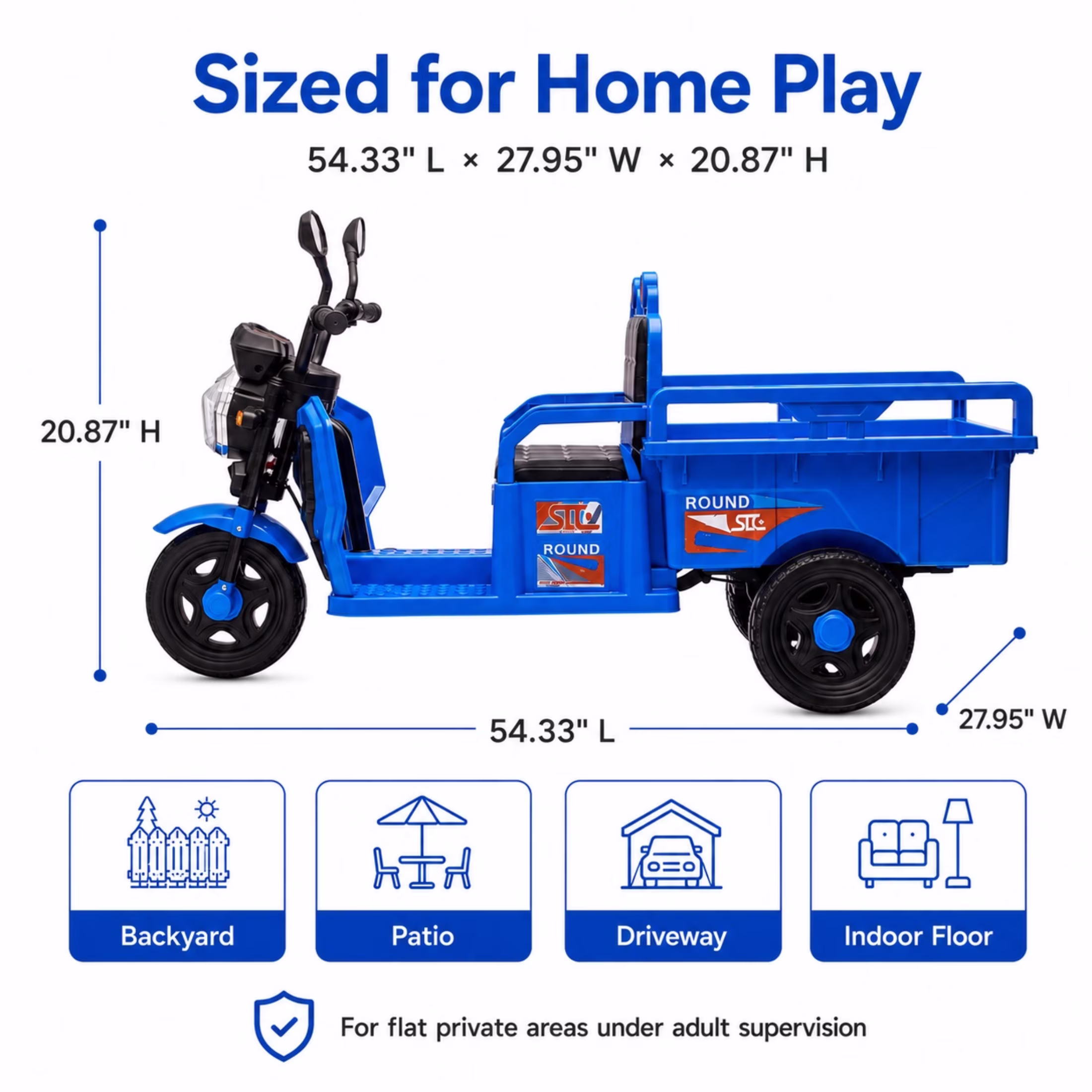 12V Kids Ride on Toy, SHINPT Powered Ride on Car with Large Storage Bed, 3-Wheel Cargo Truck with LED Lights & Music, Wide Seat, Toddler Ride on Toys for Ages 3-6, Blue - Image 4