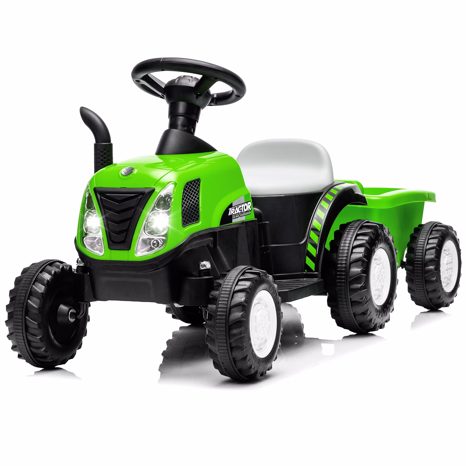 12V Kids Ride on Tractor, Toddler Ride on Tractor with Detachable Trailer, LED Lights, Music | Riding Tractor for Toddlers 1-5 (Green)