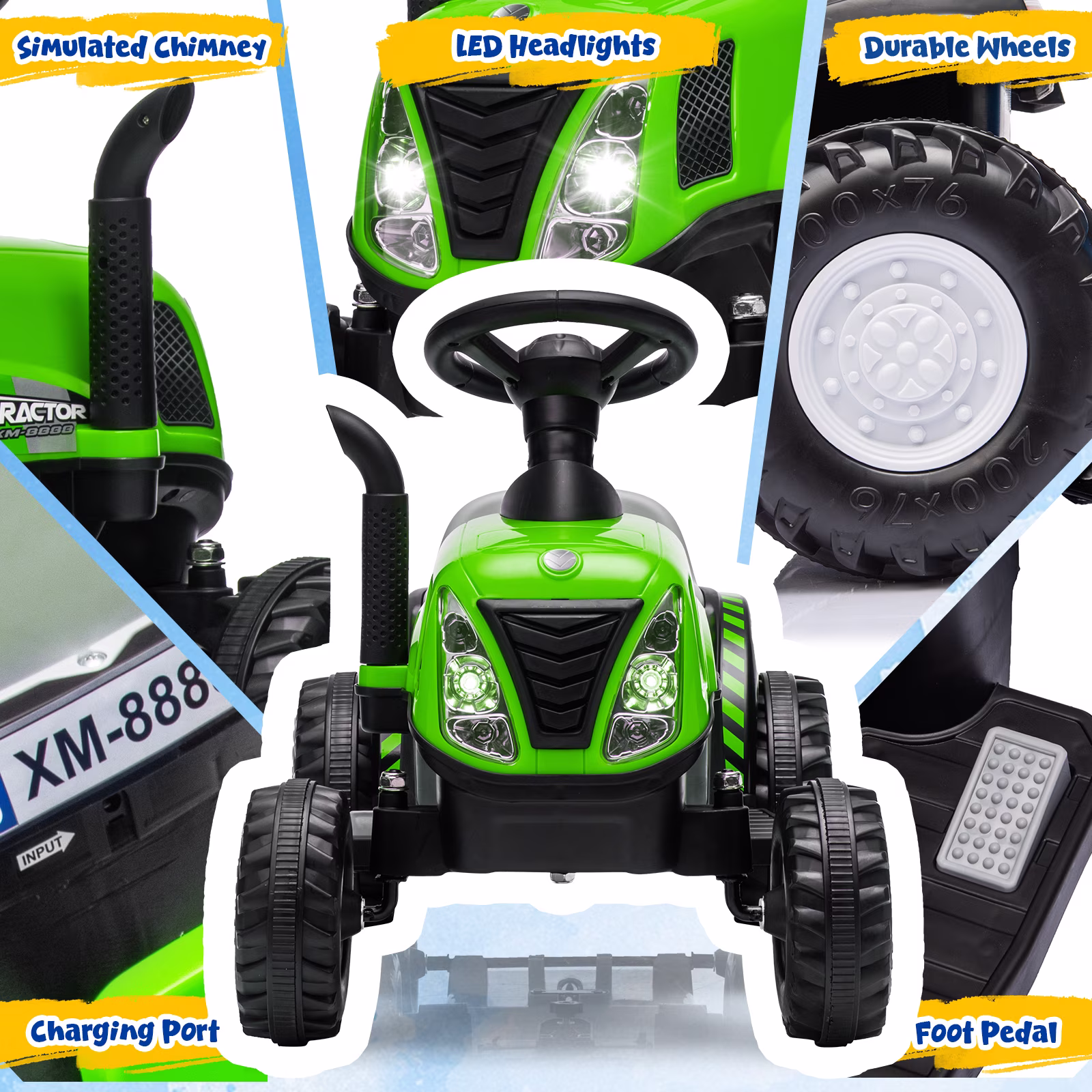 12V Kids Ride on Tractor, Toddler Ride on Tractor with Detachable Trailer, LED Lights, Music | Riding Tractor for Toddlers 1-5 (Green) - Image 2