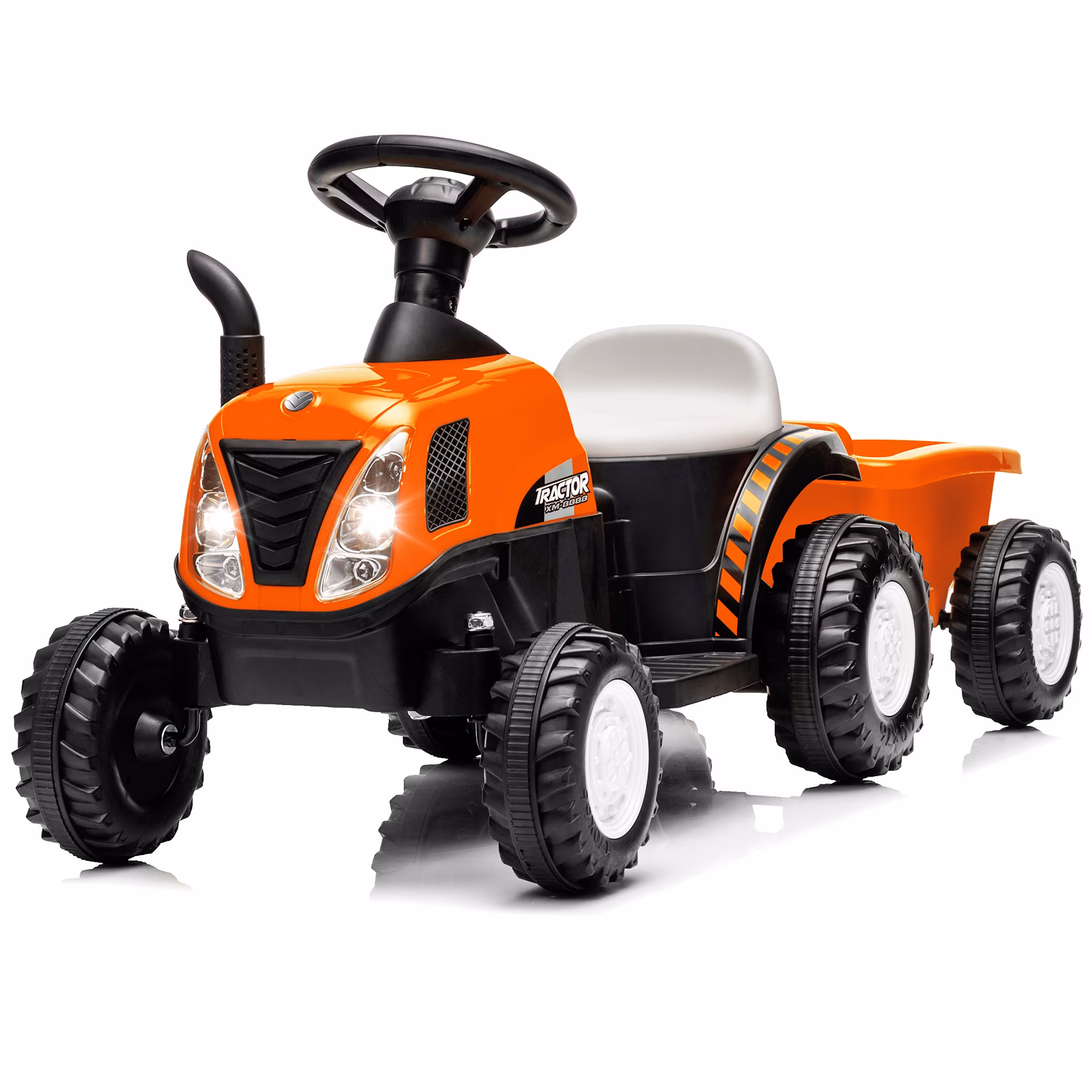 12V Kids Ride on Tractor, Toddler Ride on Tractor with Detachable Trailer, LED Lights, Music | Riding Tractor for Toddlers 1-5 (Orange)