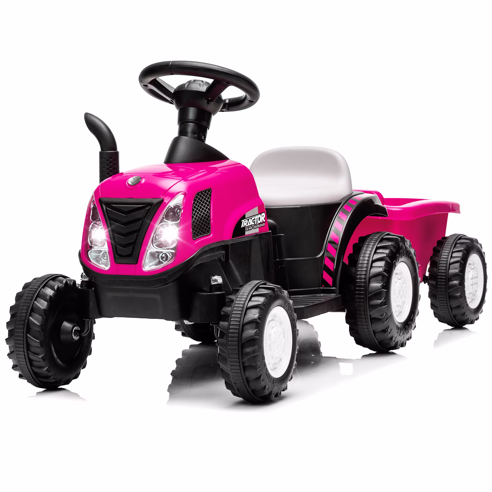 12V Kids Ride on Tractor, Toddler Ride on Tractor with Detachable Trailer, LED Lights, Music | Riding Tractor for Toddlers 1-5 (Pink)