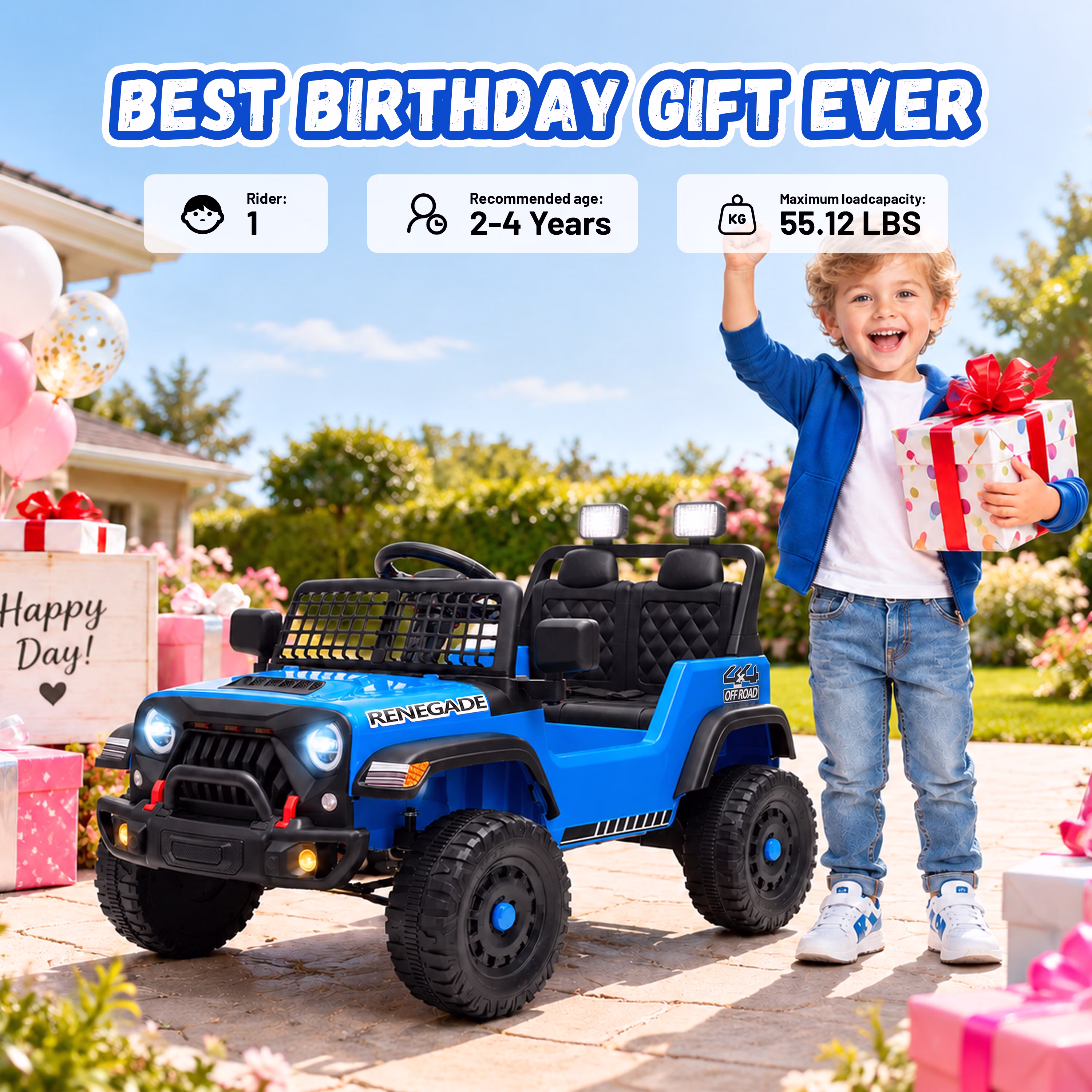 12V Kids Ride on Truck, Electric Car for Toddlers Ages 2-4 with Parent Remote Control, 2.4G Remote, Four-Wheel Suspension, Slow Start/Stop, LED Headlights, Bluetooth Music, USB, Power Display - Image 2