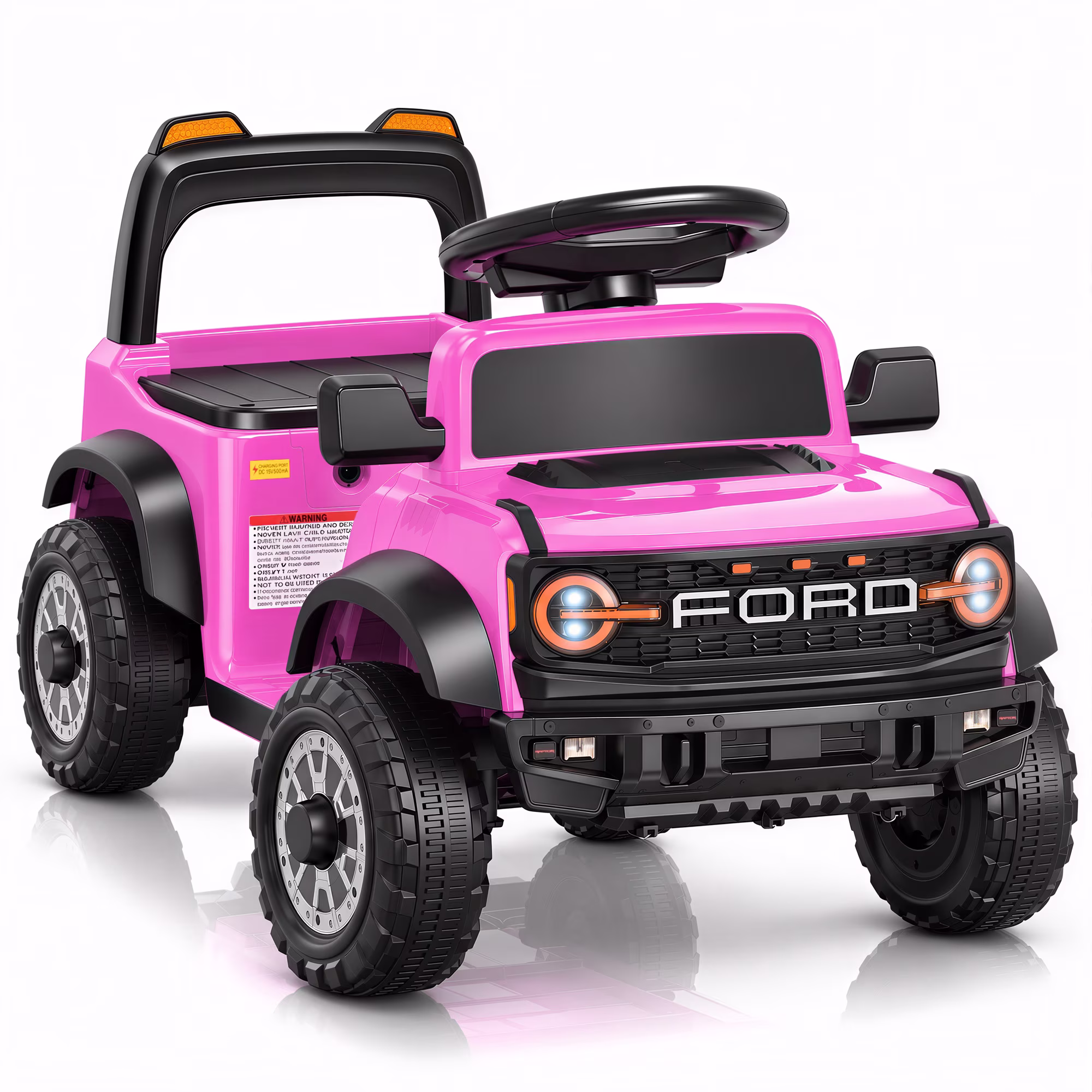 12V Licensed Ford Bronco Raptor Powered Ride on Toy Cars, Kids Electric Car for Toddlers with Music, LED Lights, Horn, Ages 2+, Pink