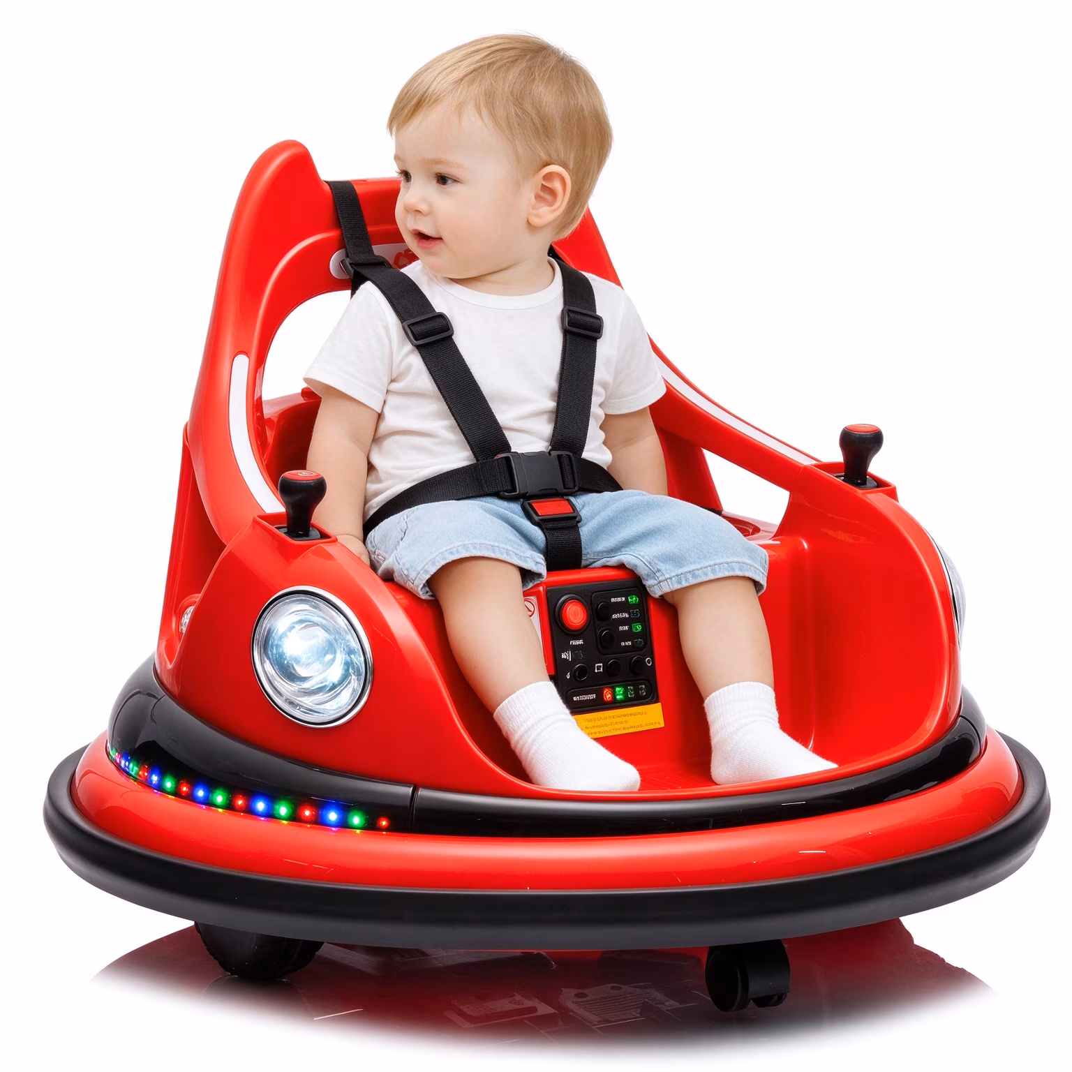 12V ride on bumper car for kids,electric car for kids,1.5-5 Years Old,W/Remote Control, LED Lights, Bluetooth & 360 Degree Spin, Vehicle body with anti-collision padding Five-point Safety Belt,2wd