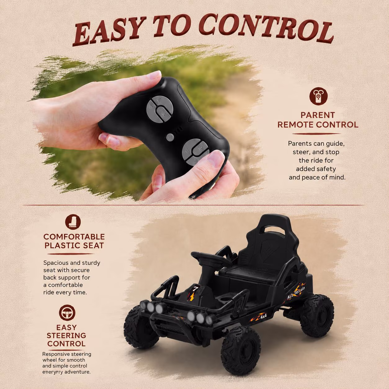 12V Ride On Car for Kids, 6 MPH Electric Vehicle with Dual Motors, 4-Wheel Battery Powered Car, Ages 3-6, Black - Image 4