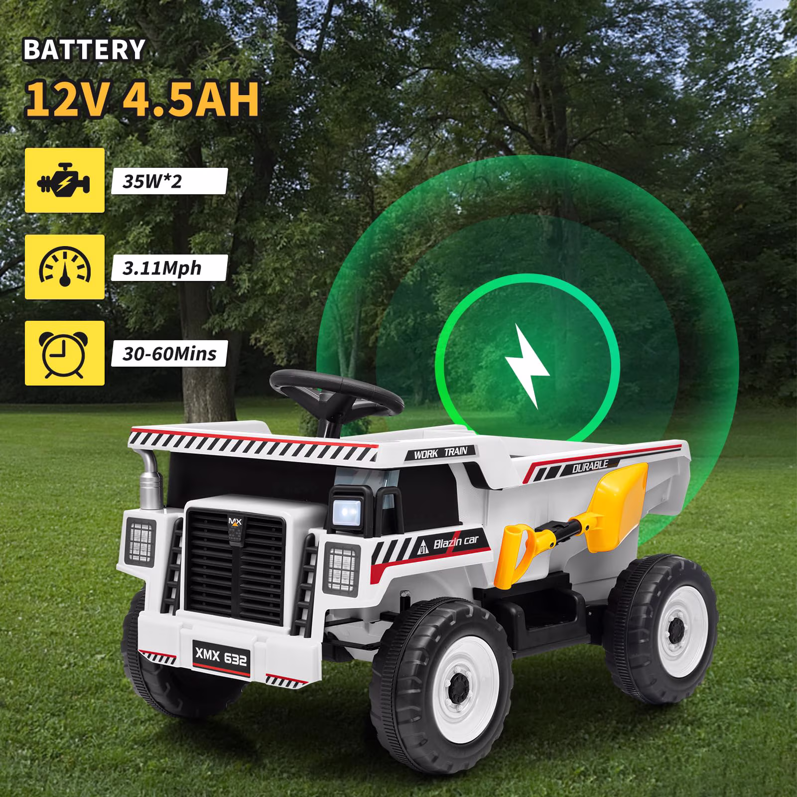 12V Ride On Dump Truck for Kids Electric Ride On Car Toy Toddlers 4 Wheeler Construction Vehicles with Remote Control, Dump Bed, Shovel, LED Lights, Music, for Kids 3 - Image 5