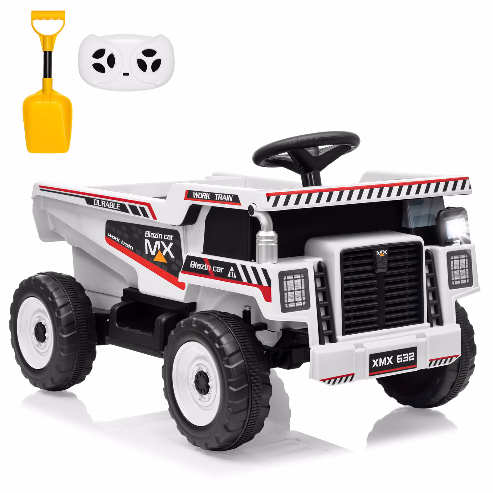12V Ride On Dump Truck for Kids Electric Ride On Car Toy Toddlers 4 Wheeler Construction Vehicles with Remote Control, Dump Bed, Shovel, LED Lights, Music, for Kids 3