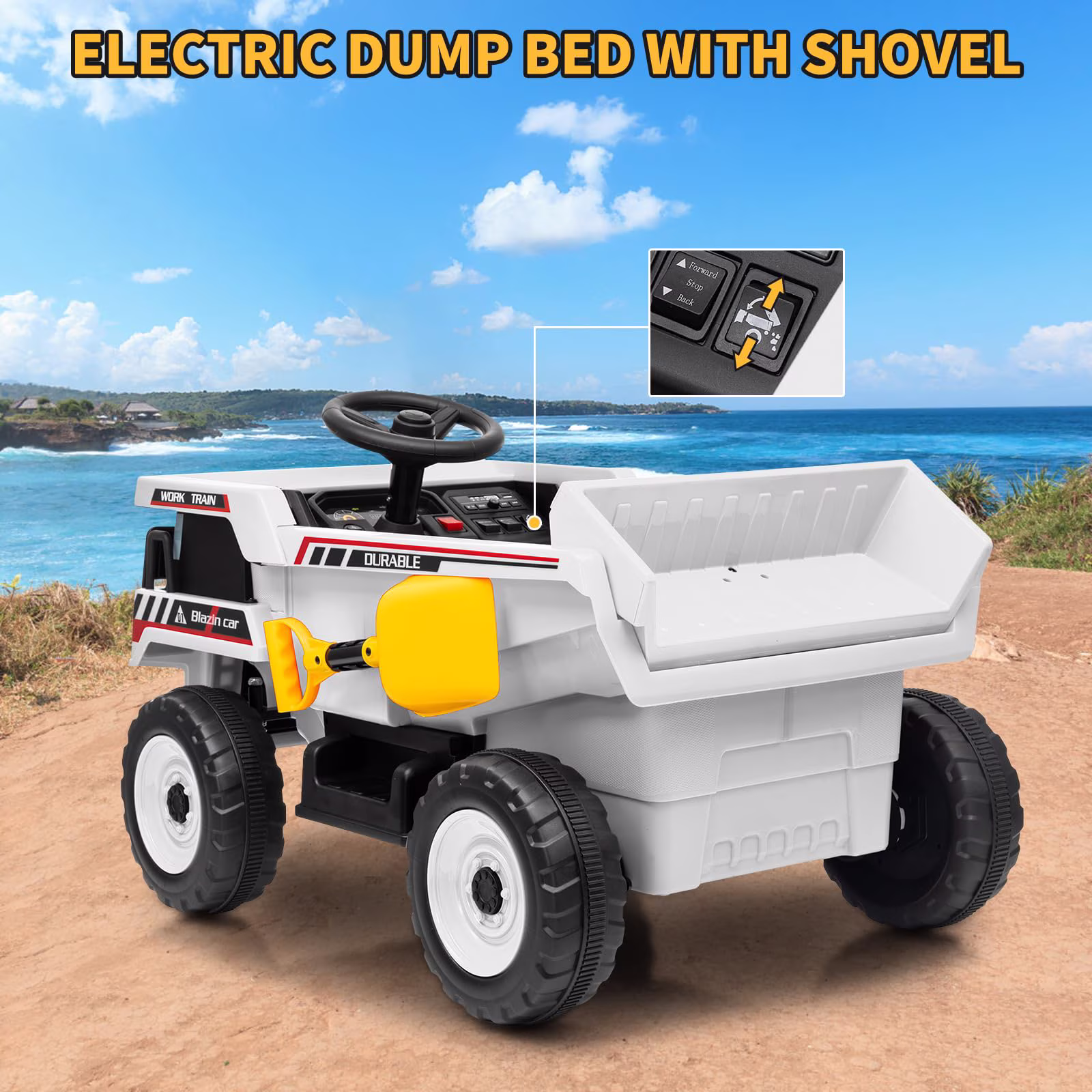 12V Ride On Dump Truck for Kids Electric Ride On Car Toy Toddlers 4 Wheeler Construction Vehicles with Remote Control, Dump Bed, Shovel, LED Lights, Music, for Kids 3 - Image 3